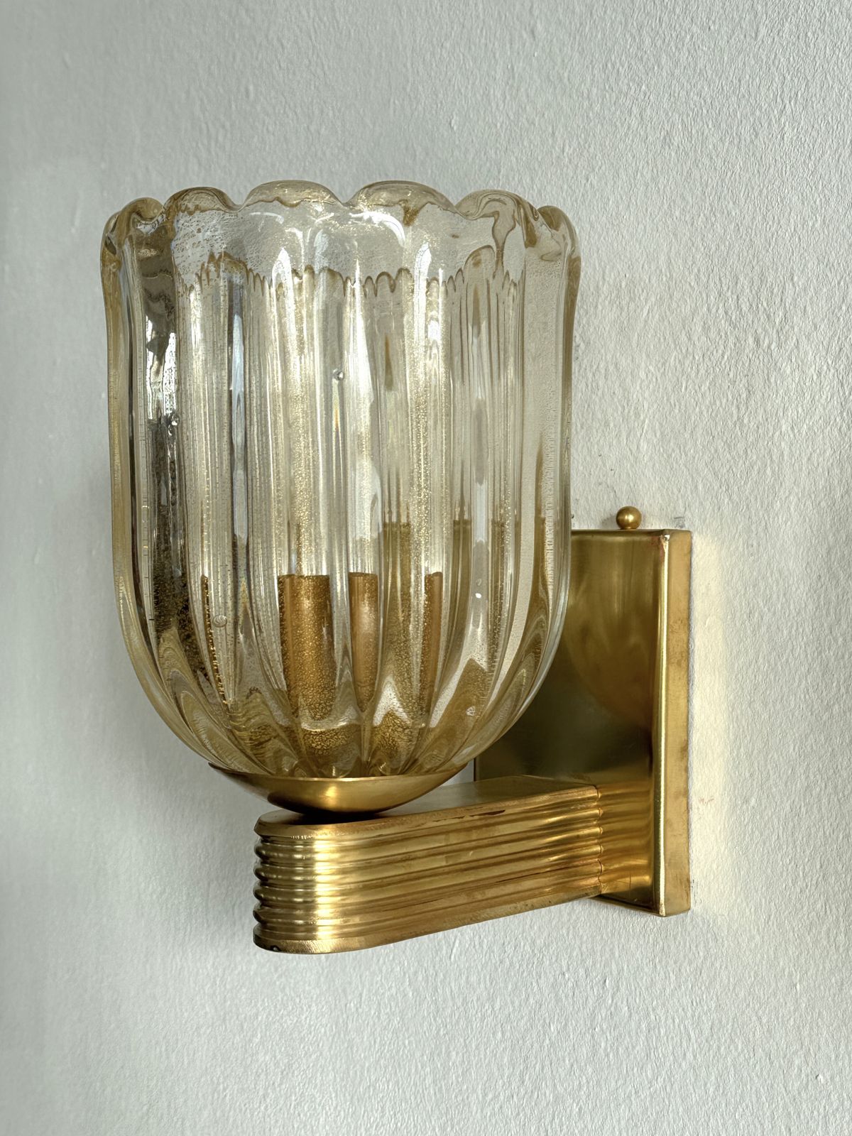 Italian Murano Crystal Glass And Brass Wall Sconces In The Art Deco Style photo buy
