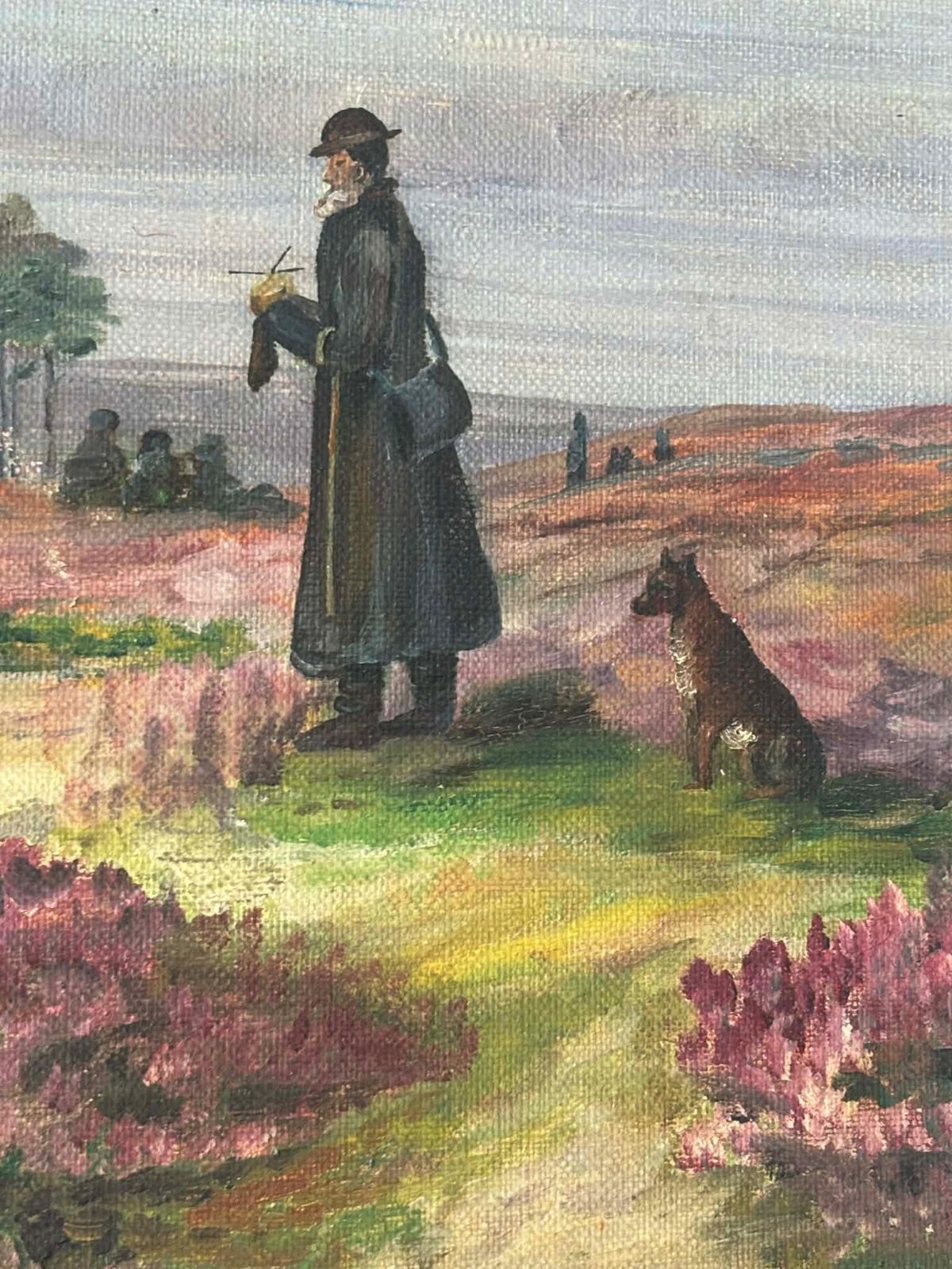 Original Oil Painting Shepherd Scene, Impressionist Landscape, Signed Dutch Antique Farm Art photo Art