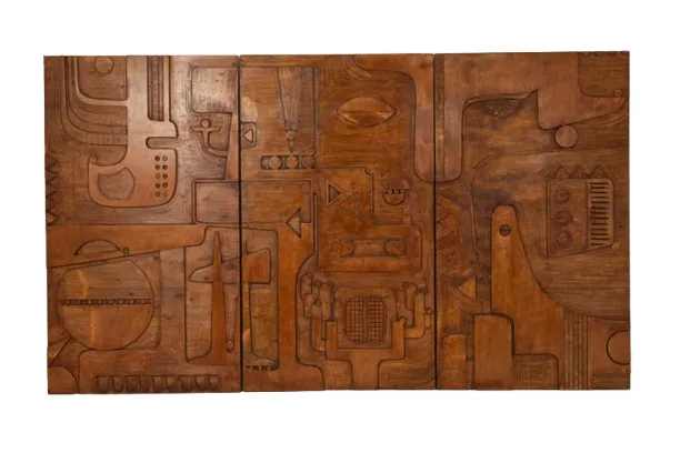 Victory Of Segonzac. Carved Wooden Triptych Panel. Contemporary.