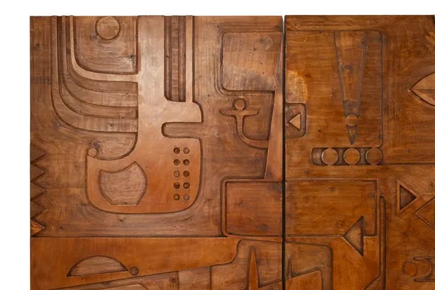 Victory Of Segonzac. Carved Wooden Triptych Panel. Contemporary. photo Art