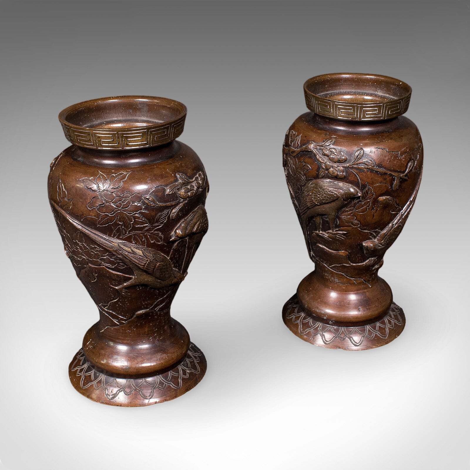 Pair Of Antique Decorative Meiji Vases, Japanese, Bronze, Bouquet Pot, Victorian