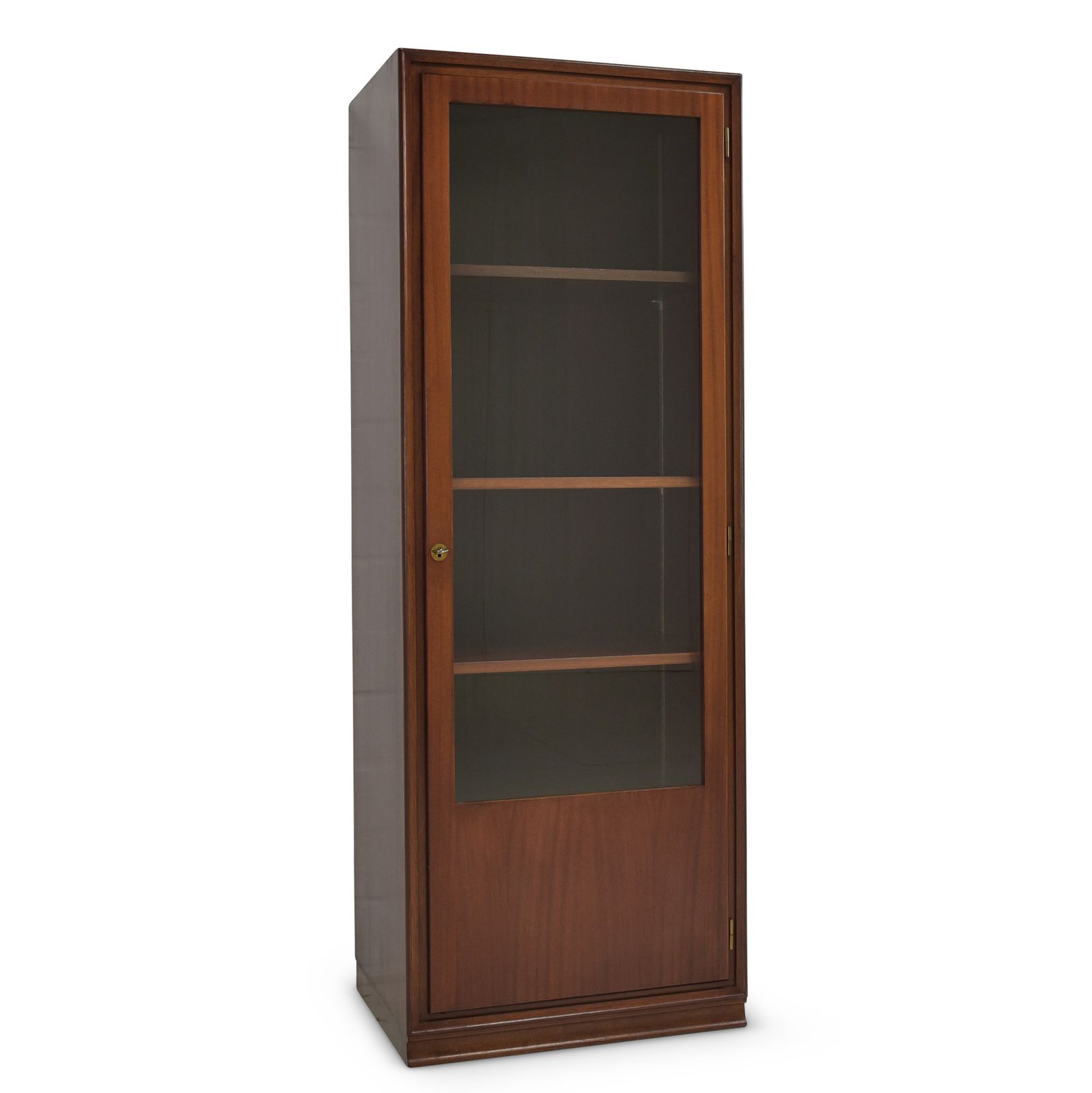 Narrow Mahogany Display Cabinet, Mid Century Art Deco, Circa 1955; Filing Cabinet On The Right, 2 Of 2