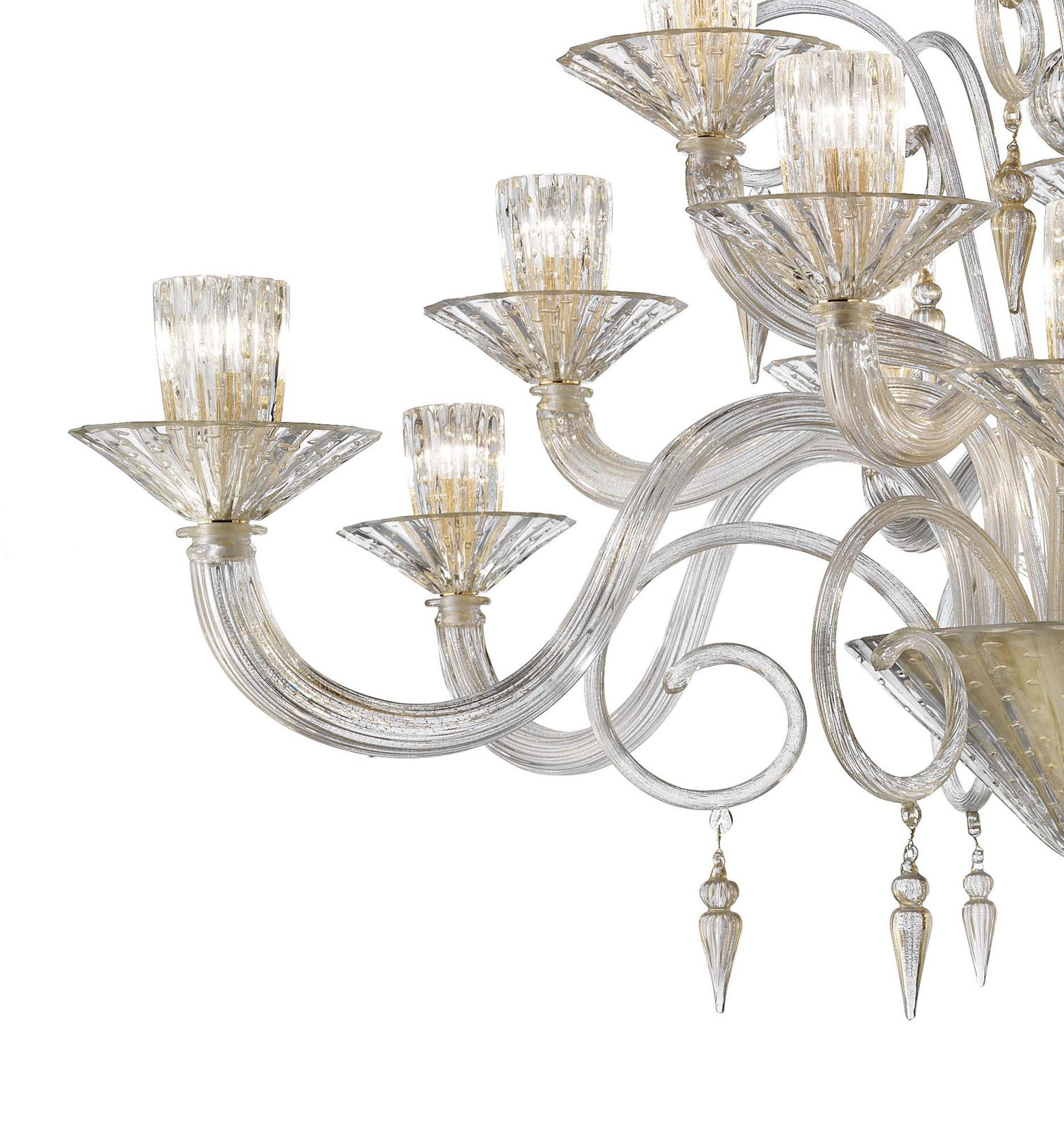 Huge Imperial Trasparent And Gold "Rigadin" Murano Glass Chandelier photo Lighting