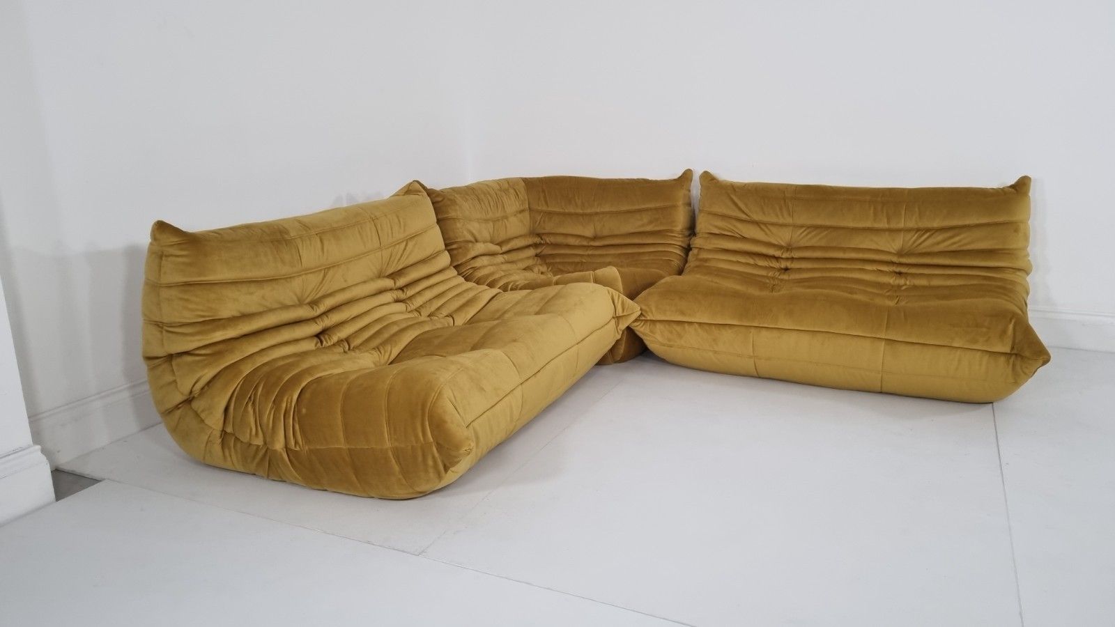 Ligne Roset Togo 2 X 2 Seater And Corner In Bronze Gold Velvet photo vintage