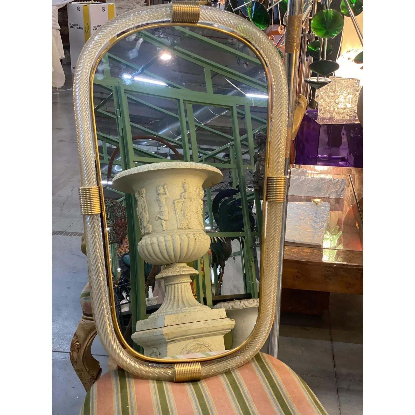 photo furniture Elegant Pair Of Murano Glass Mirrors In Gold Leaf, Italy, “Torciglione” Design