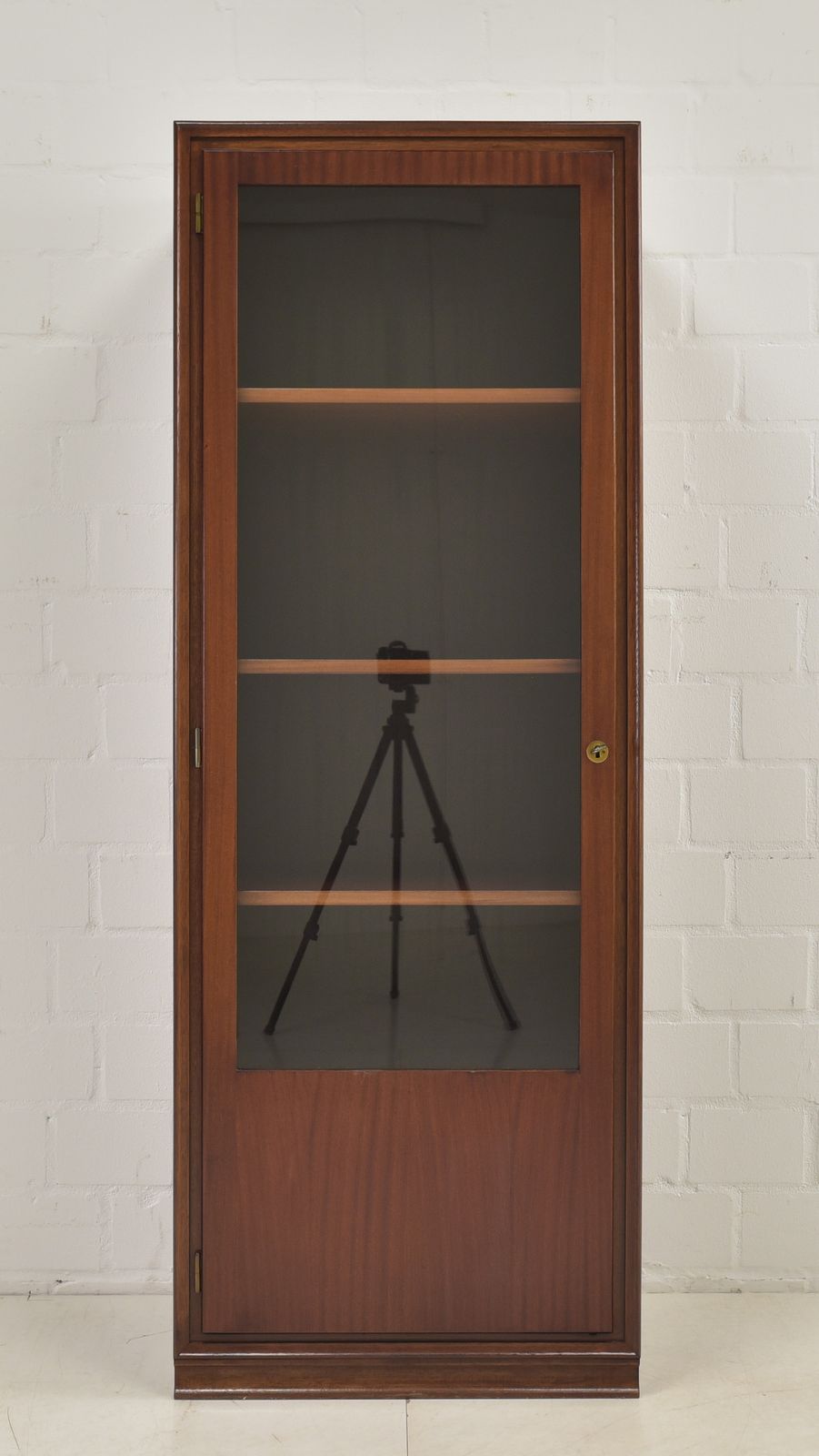 Narrow Mahogany Display Cabinet, Mid Century Art Deco, Circa 1955, Filing Cabinet On The Left, 1 Of 2 photo furniture