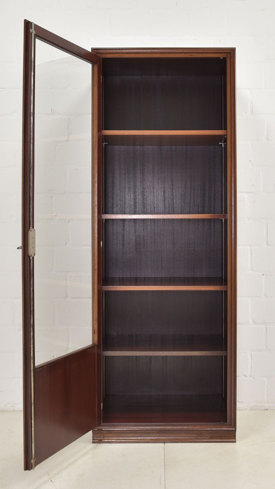 Narrow Mahogany Display Cabinet, Mid Century Art Deco, Circa 1955, Filing Cabinet On The Left, 1 Of 2 photo for sale