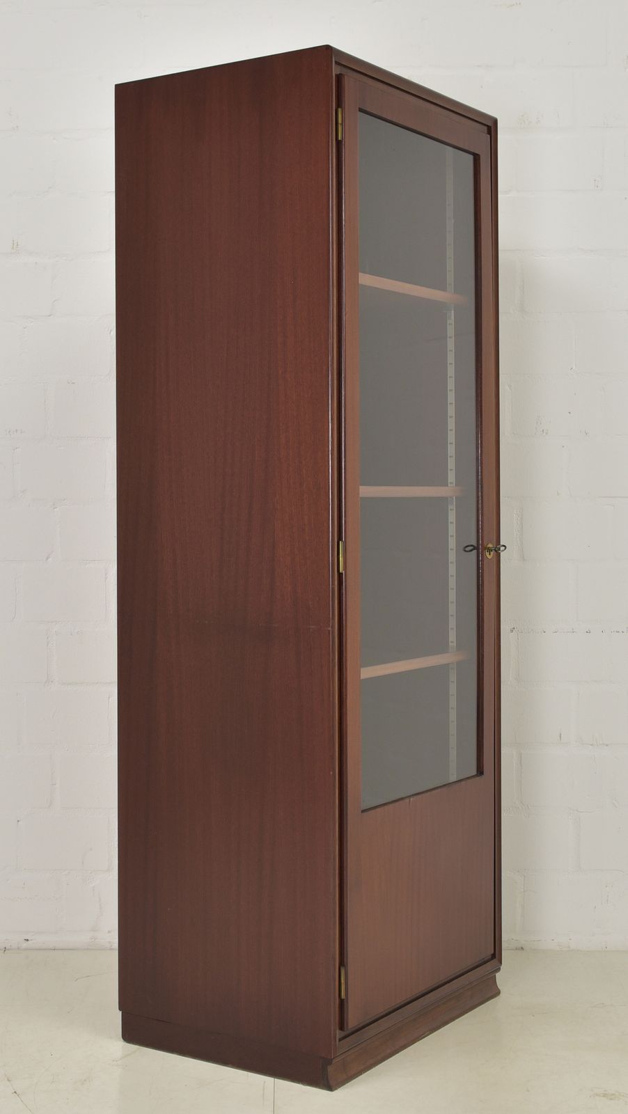 photo for sale Narrow Mahogany Display Cabinet, Mid Century Art Deco, Circa 1955, Filing Cabinet On The Left, 1 Of 2