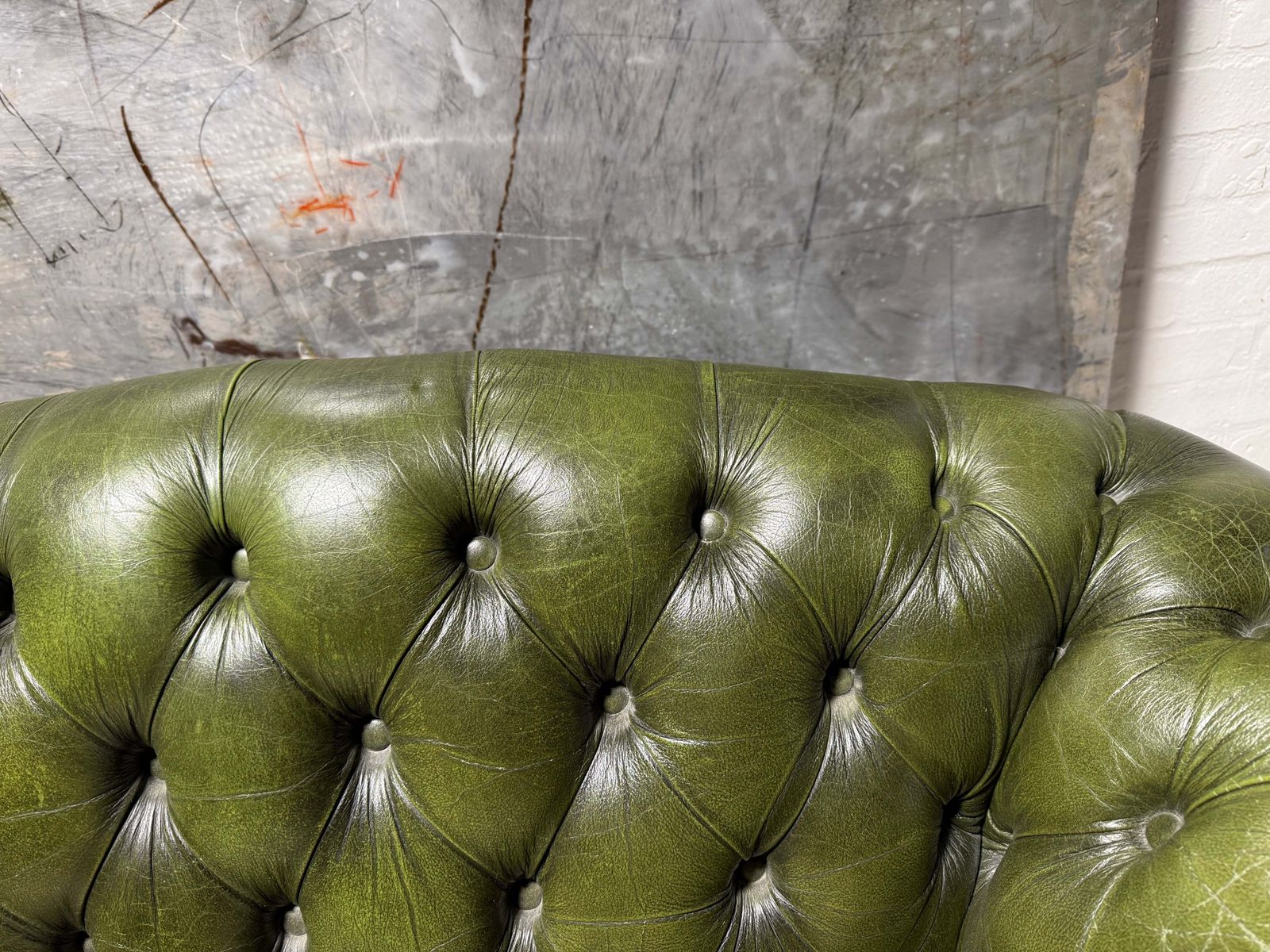 1 Of Matching Pair Of Lovely Second Hand Green Leather Chesterfield Sofa’s photo 1599.0