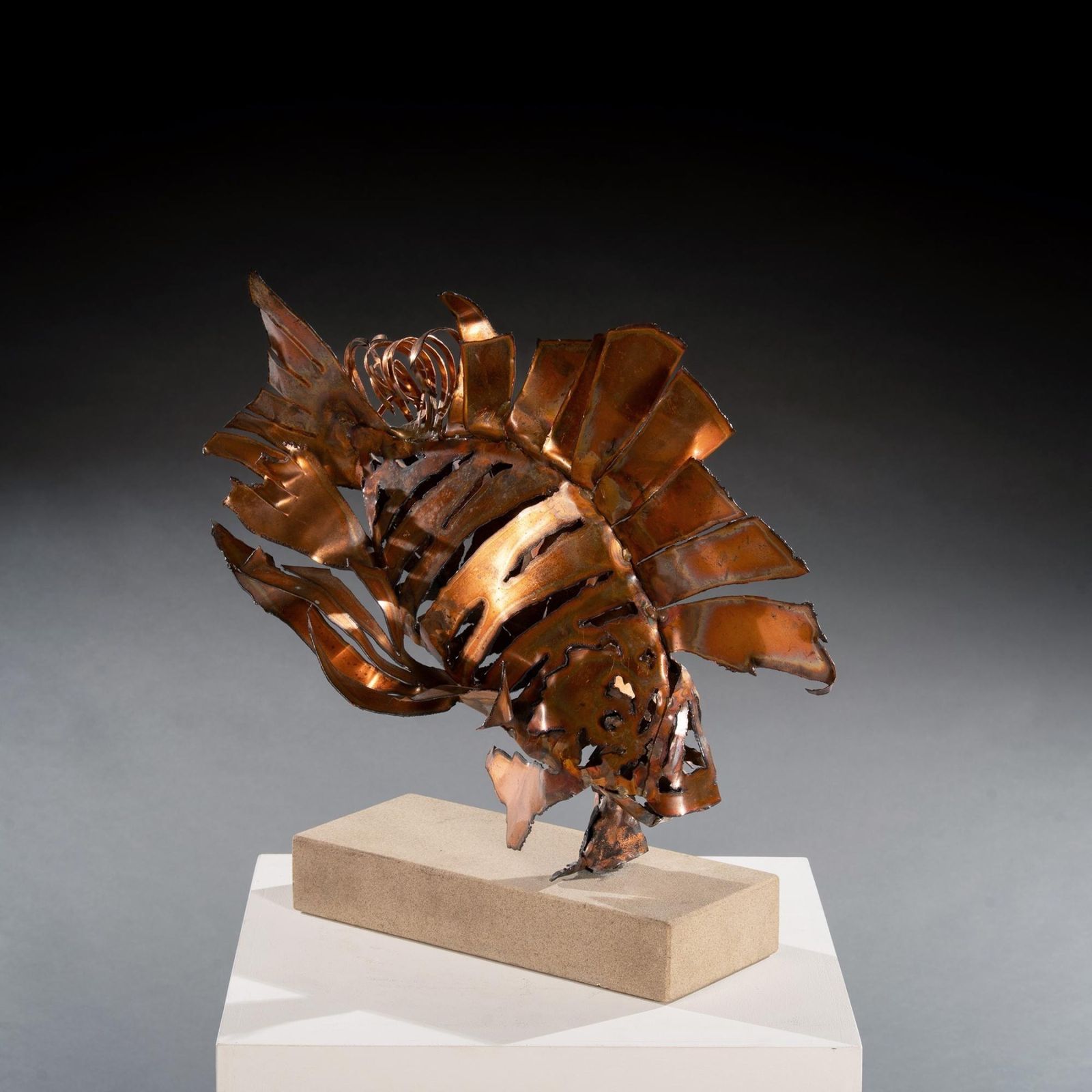 Contemporary Modern Art Copper Lionfish Sculpture By Tony Evans photo 950.0