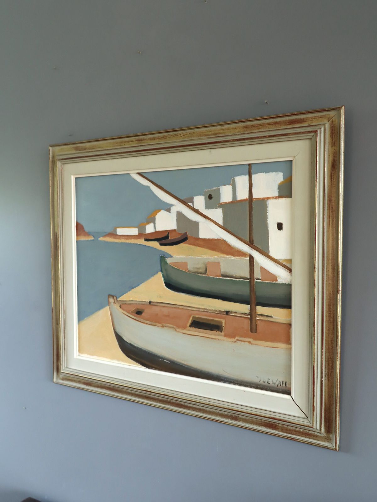 Quiet Mooring  Oil Painting, 1950s photo Art