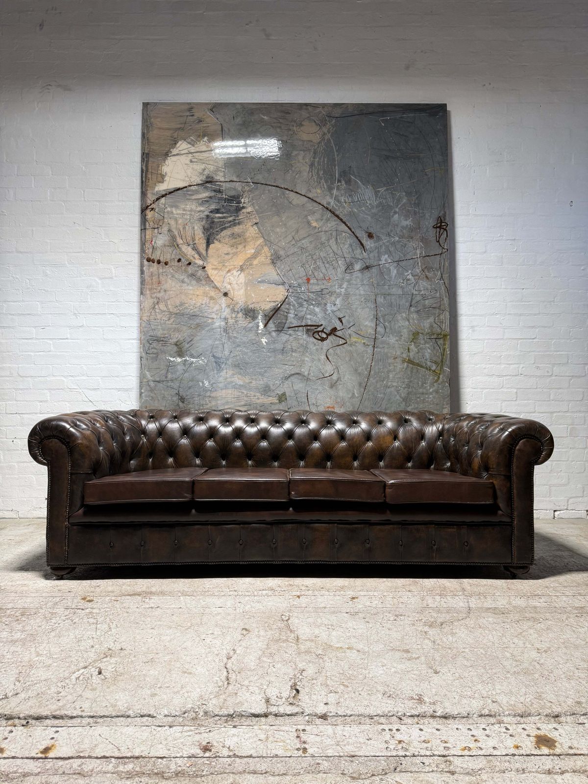 1 Of Pair   Very Very Well Built 4 Seater Leather Chesterfield Sofa