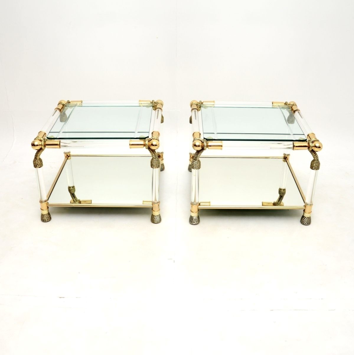 Pair Of Vintage Spanish Acrylic And Glass Side Tables By Curvasa photo for sale