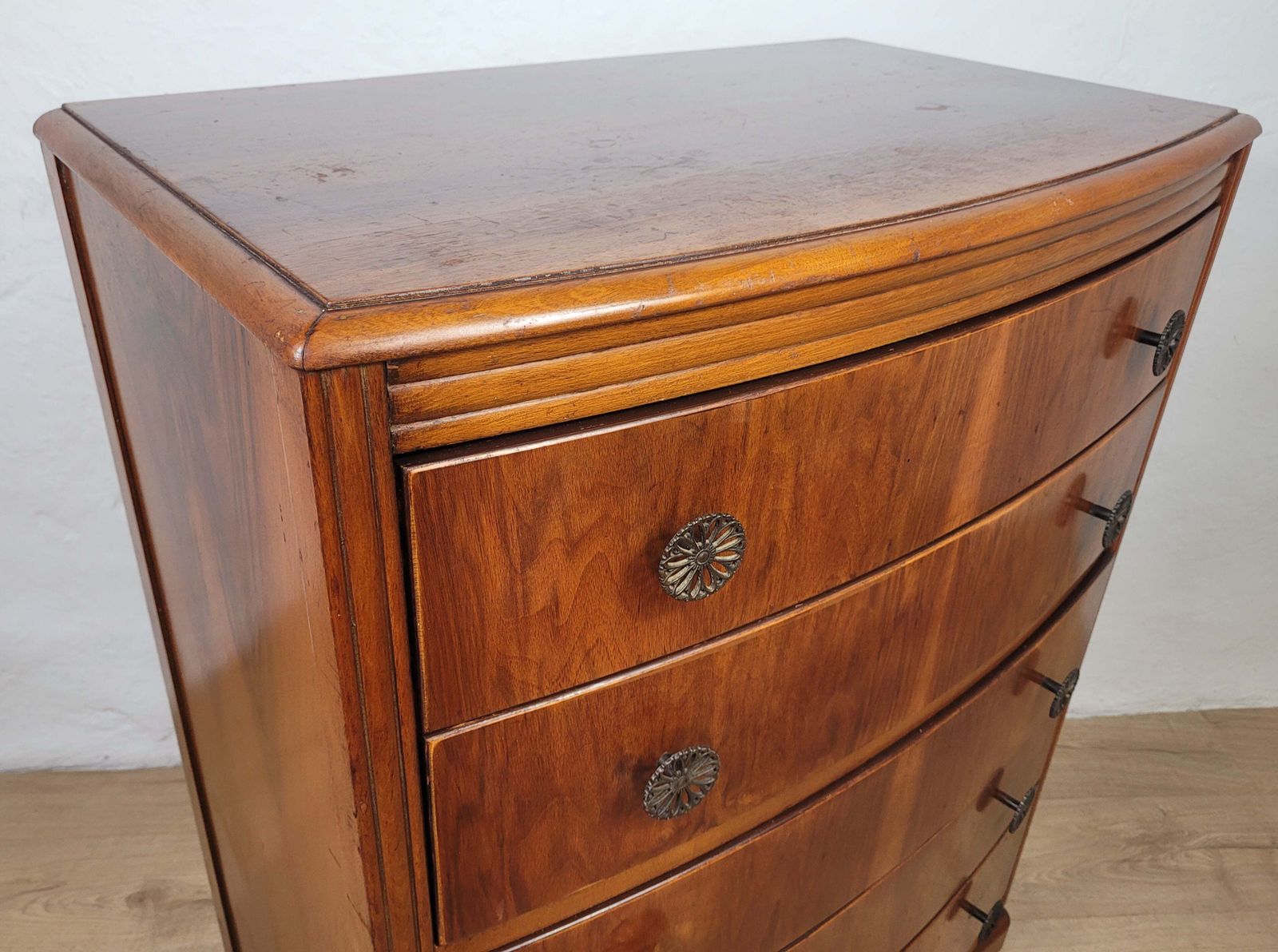 Vintage Chest Of Drawers Walnut 1960s Bow Front English photo vinterior