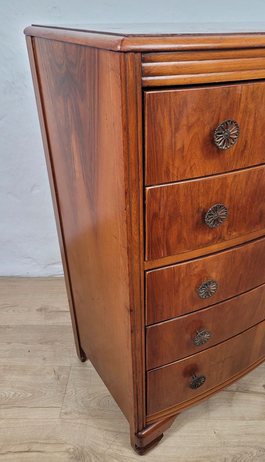 Vintage Chest Of Drawers Walnut 1960s Bow Front English photo vintage