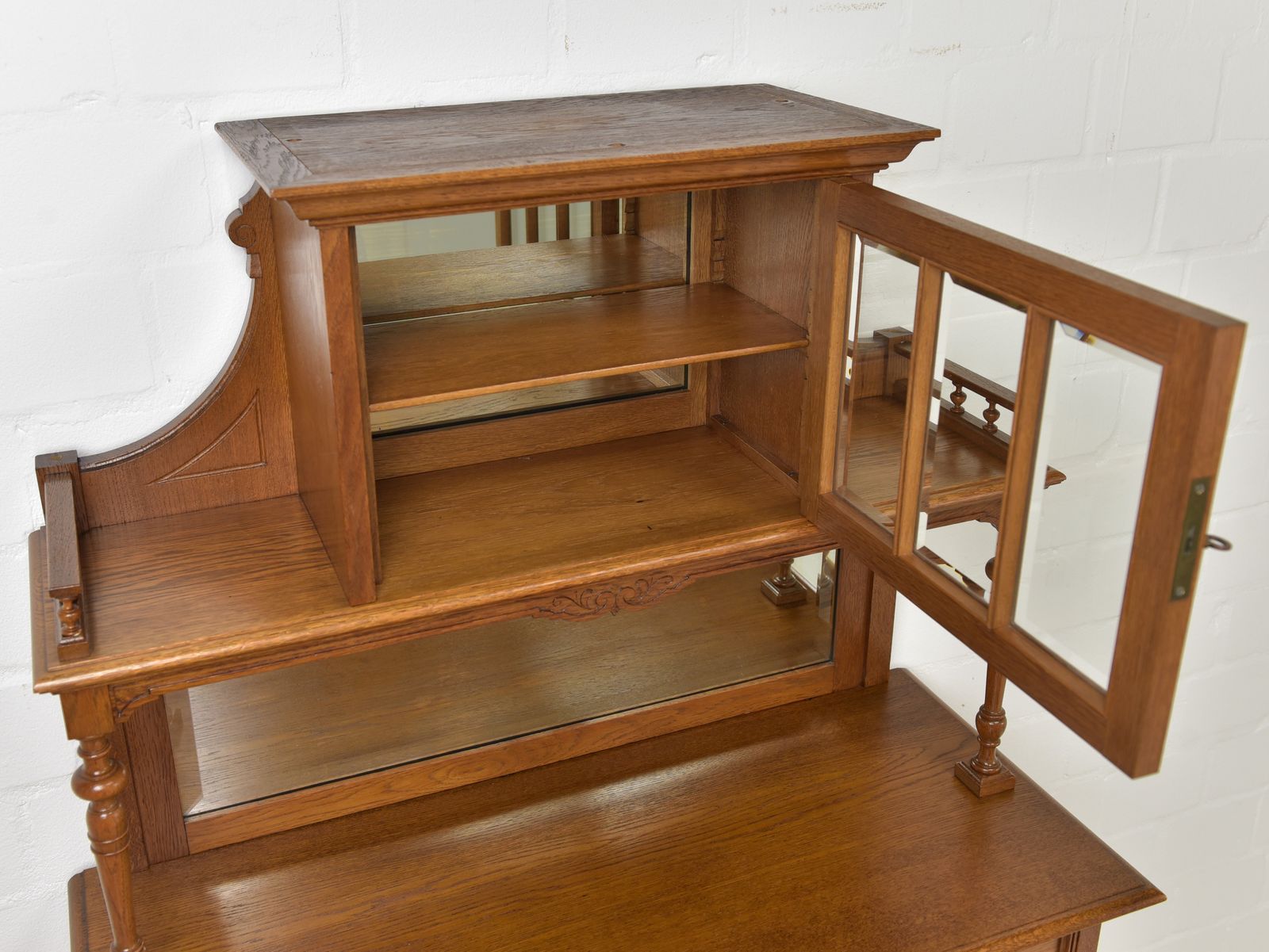 Antique! Restored Solid Oak Display Cabinet, Salon Cabinet, Vertiko, Art Nouveau photo Furniture