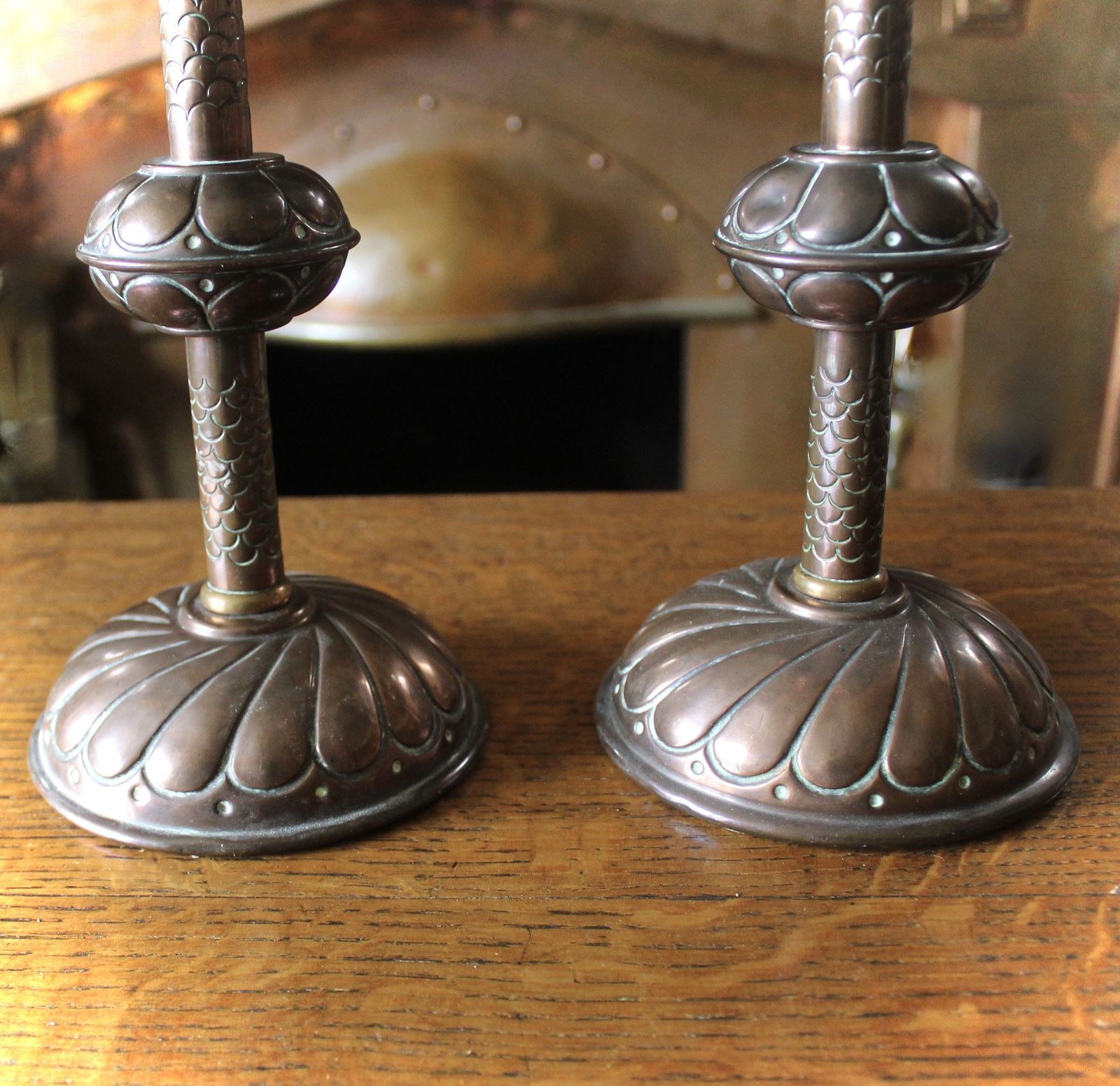 Arts And Crafts Pair Of Copper Candlesticks, Circa 1900 photo Home Decor