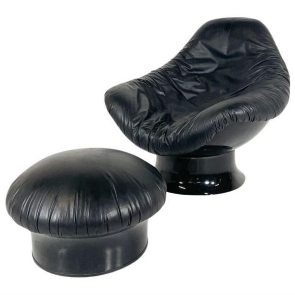 Mid Century Rodica Lounge Chair Set Black Leather
