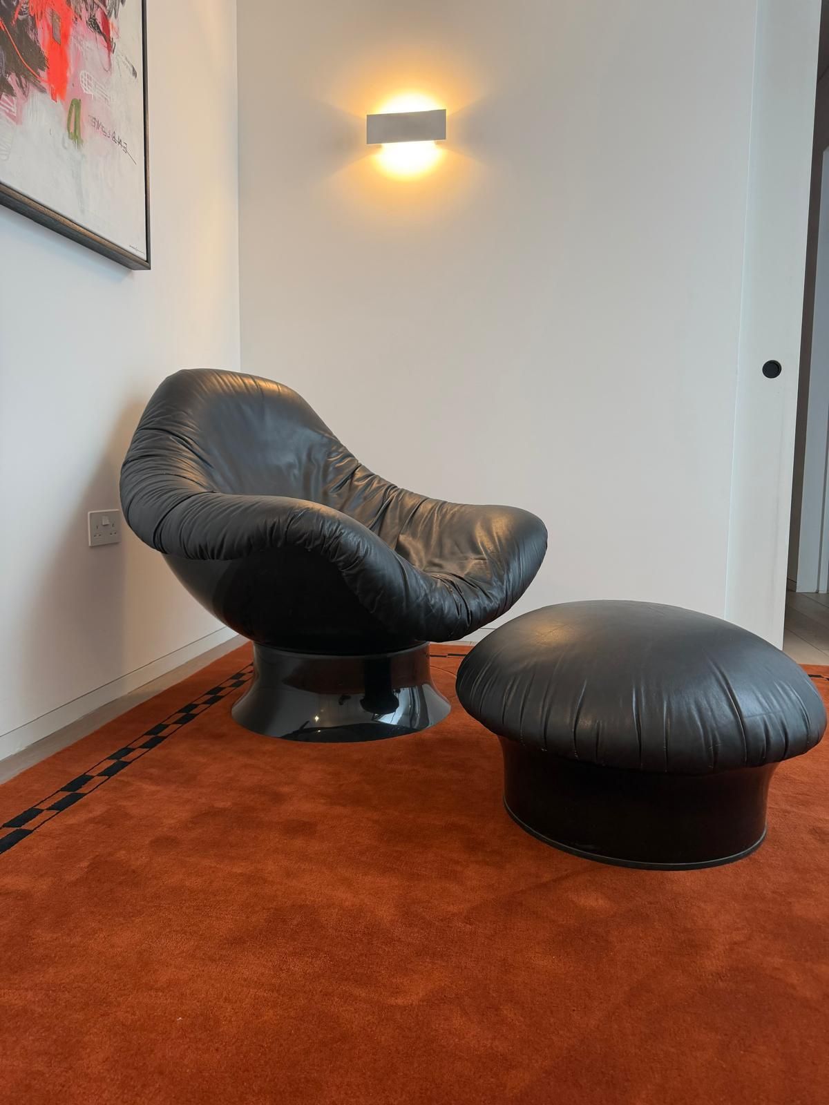 Mid Century Rodica Lounge Chair Set Black Leather photo furniture