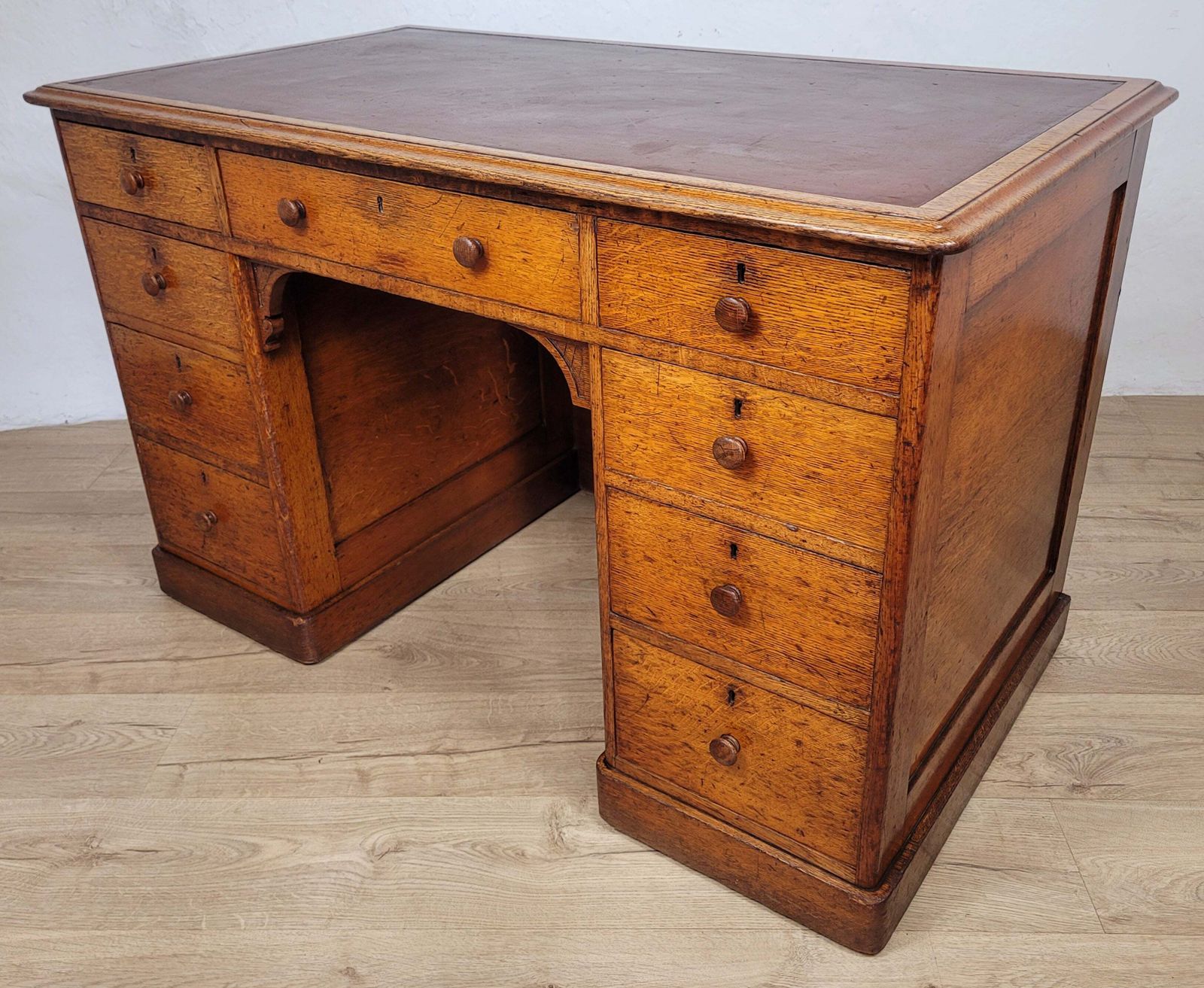 Victorian Writing Desk Oak Knee Hole Leather 19thc Antique photo Furniture