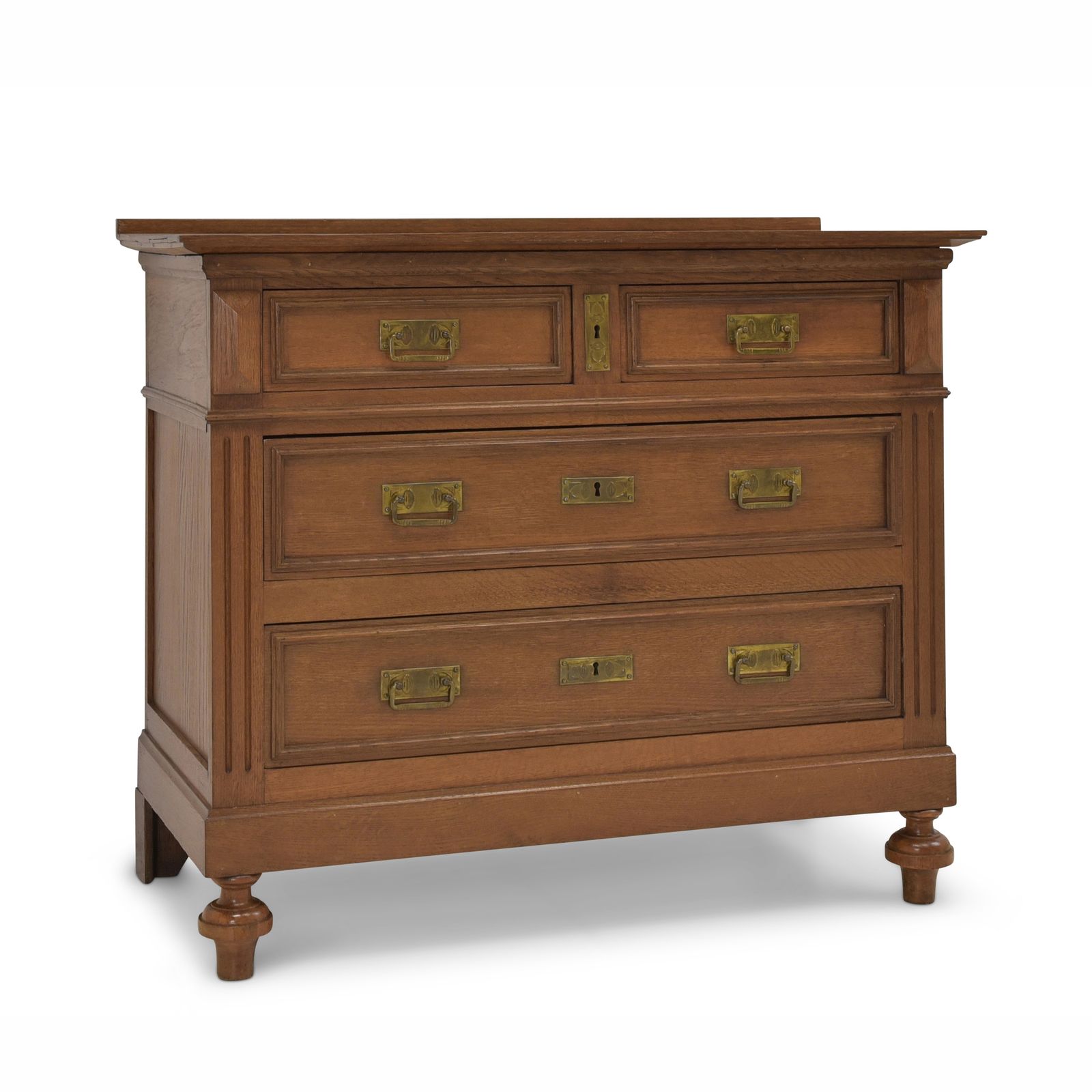 Antique! Small Restored Oak Chest Of Drawers, Gründerzeit Style.