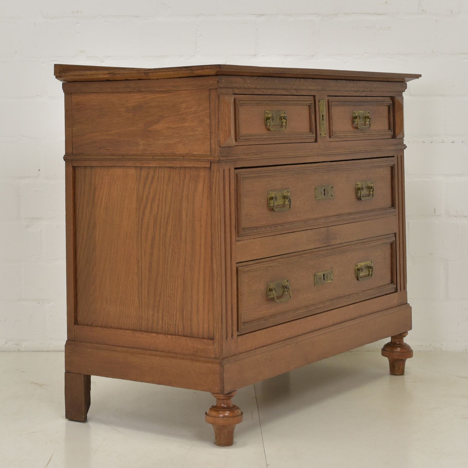 Furniture Antique! Small Restored Oak Chest Of Drawers, Gründerzeit Style. photo