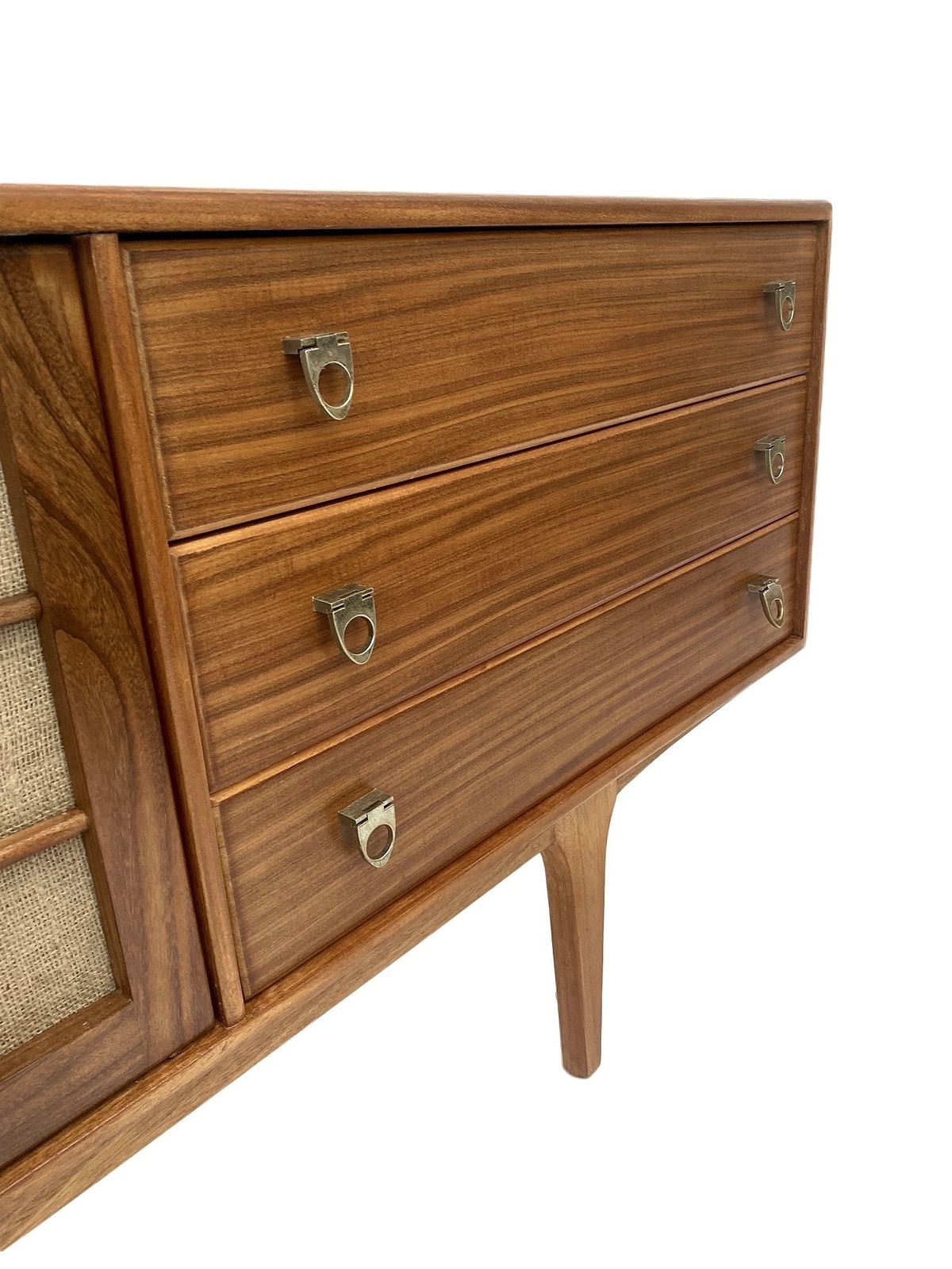 British Younger Teak And Hessian Long Sideboard Credenza Mid Century 1960s photo vinterior