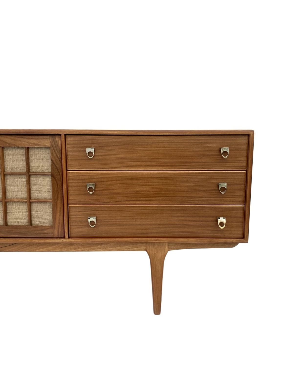 Furniture British Younger Teak And Hessian Long Sideboard Credenza Mid Century 1960s photo