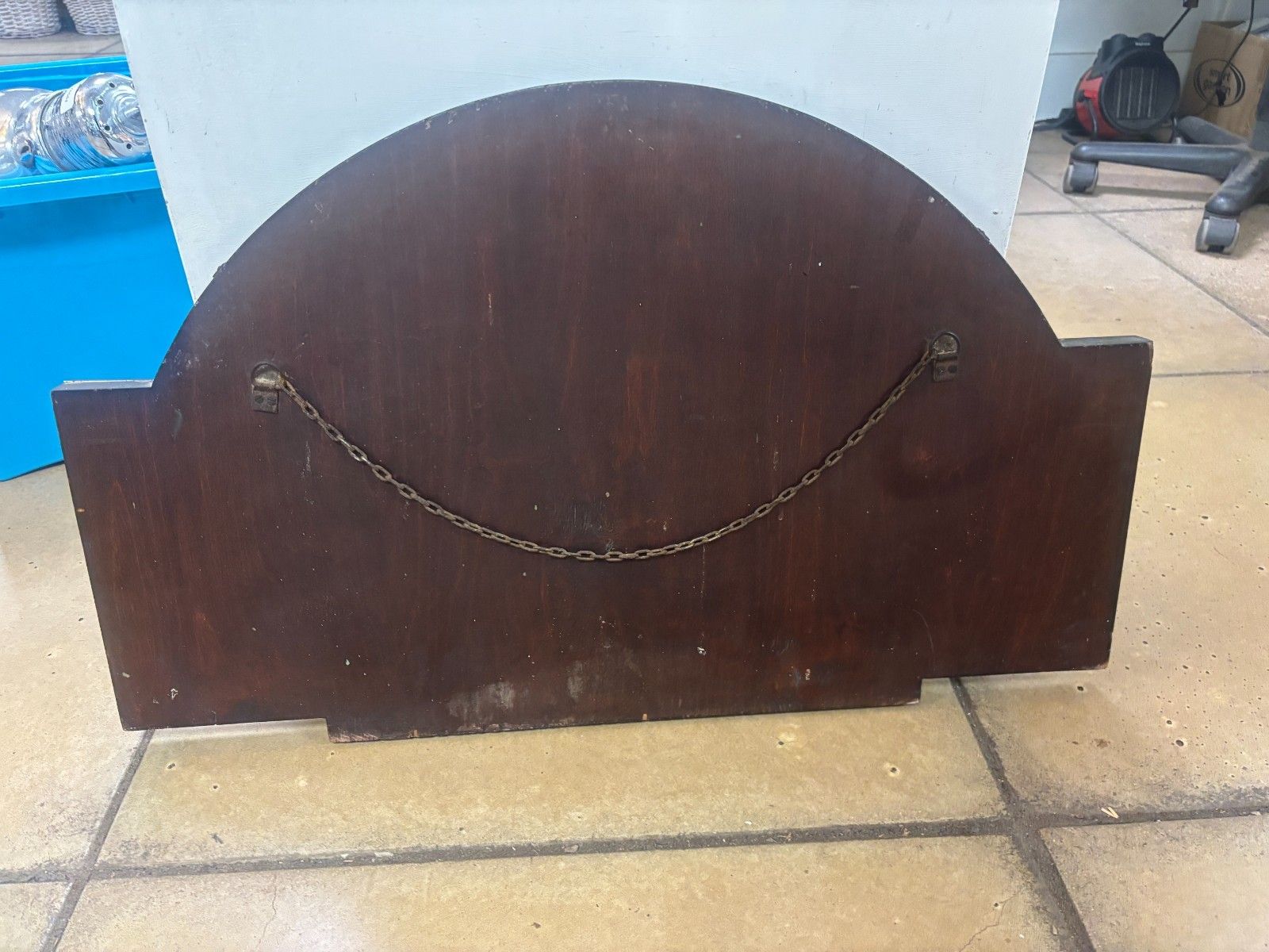 photo for sale Art Deco Half Moon Wall Mirror With Wooden Sides As Found