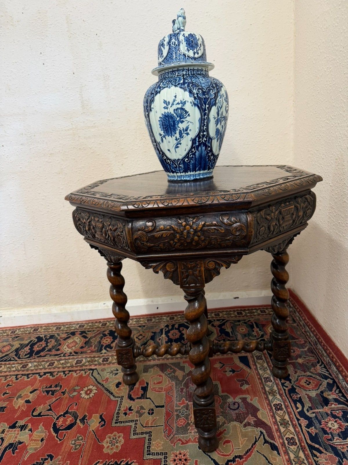 Victorian Octangonal Carved Oak Centre Table/Accent Table Circa 1900 photo vinterior