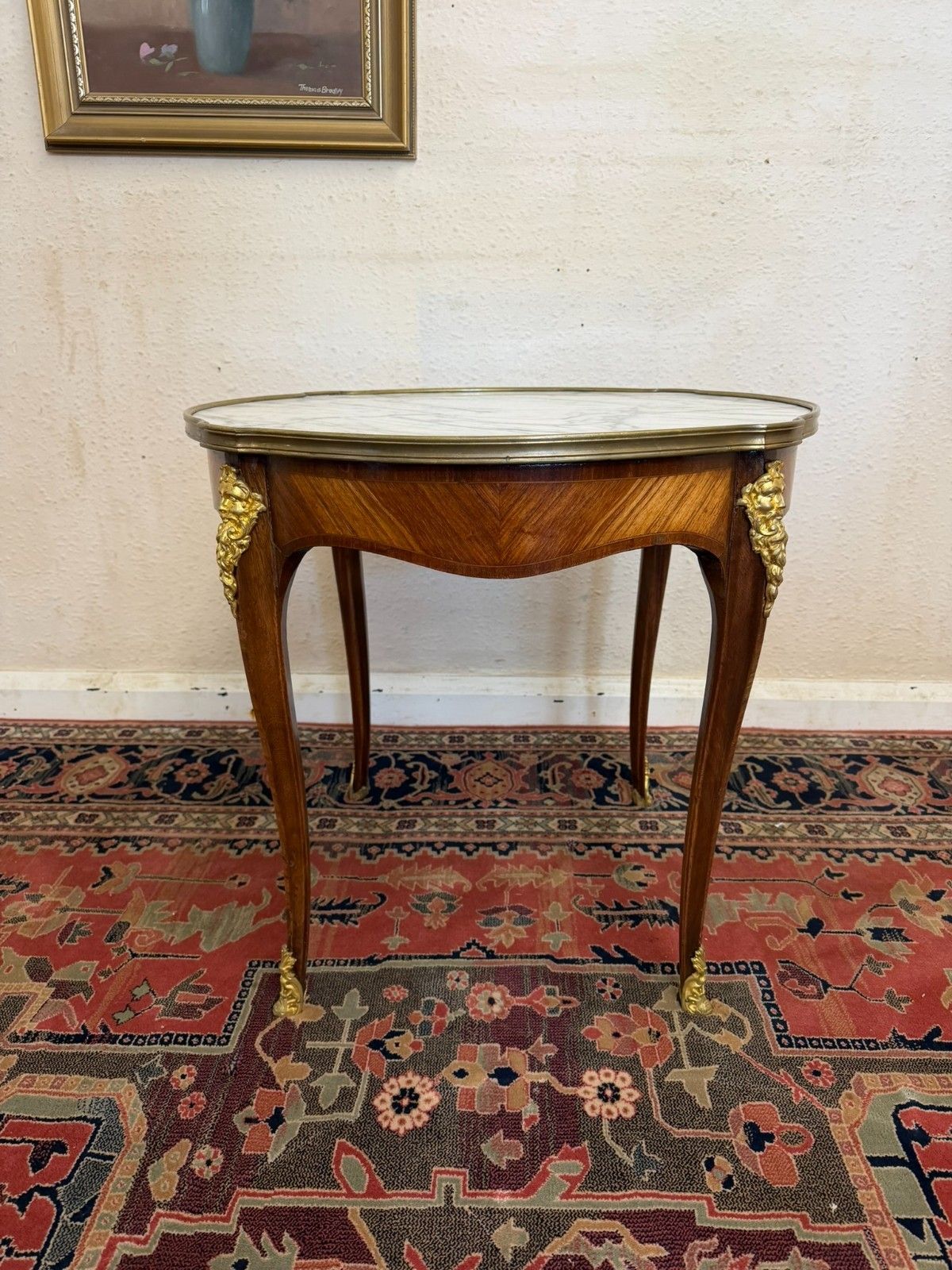 Quality French Kingwood Marble Top Accent Table Circa 1950