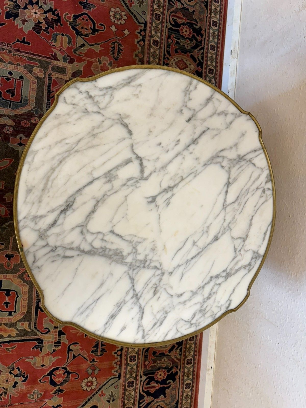 Quality French Kingwood Marble Top Accent Table Circa 1950 photo vintage