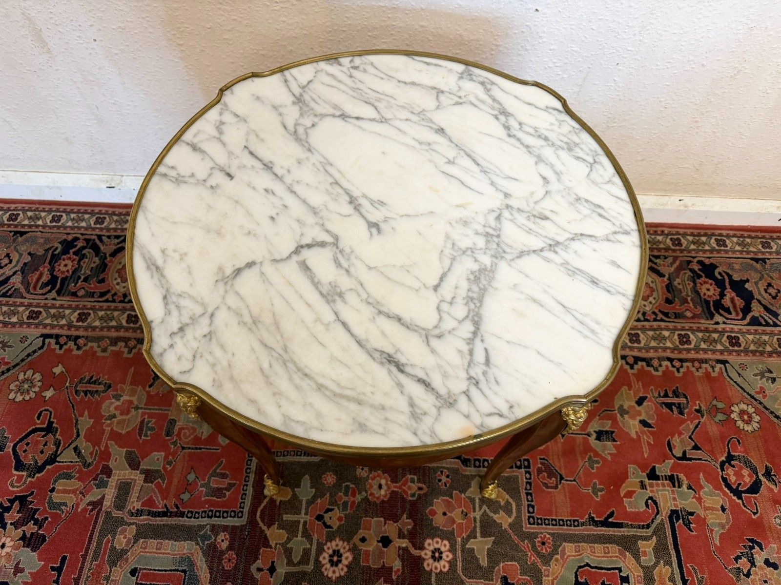 Furniture Quality French Kingwood Marble Top Accent Table Circa 1950 photo