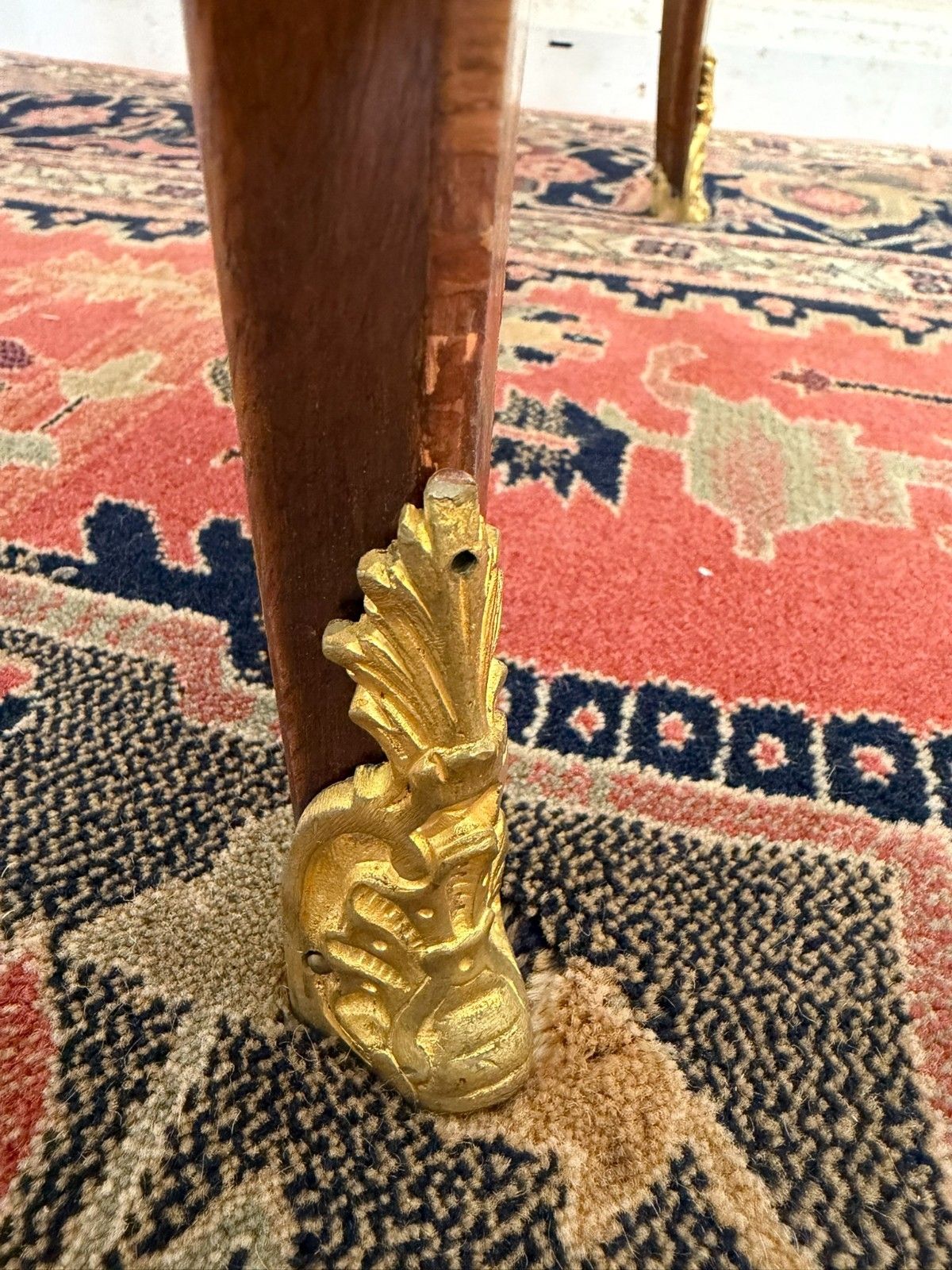 photo vinterior Quality French Kingwood Marble Top Accent Table Circa 1950