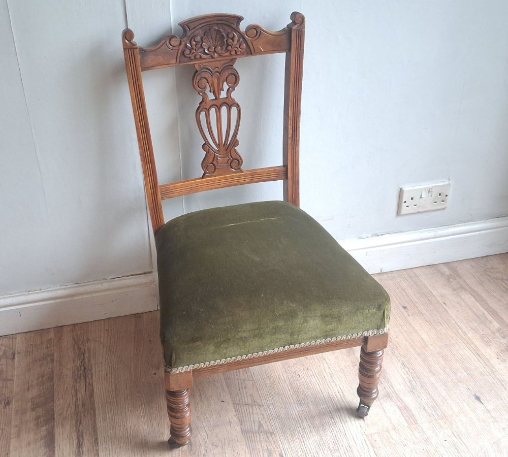 Quaint Victorian Circa 1890 Mahogany Upholstered Bedroom /Nursing /General Chair photo vintage