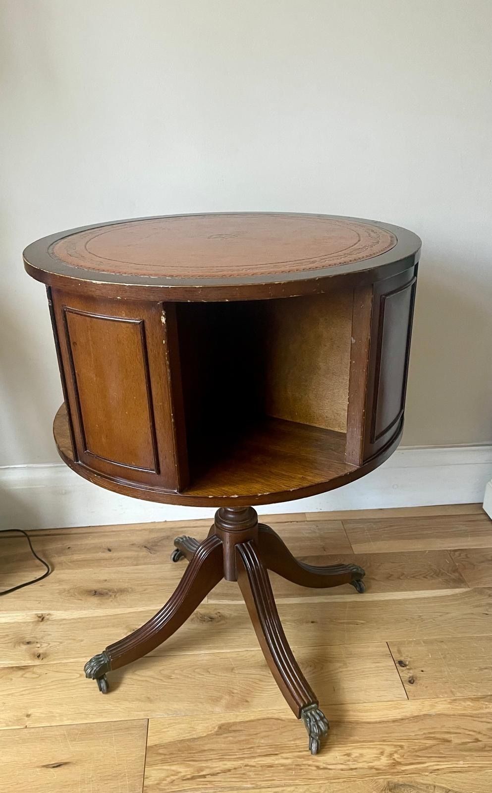 George II English Regency Style Antique Mahogany  & Leather Drum Revolving Table  Bookcase photo for sale