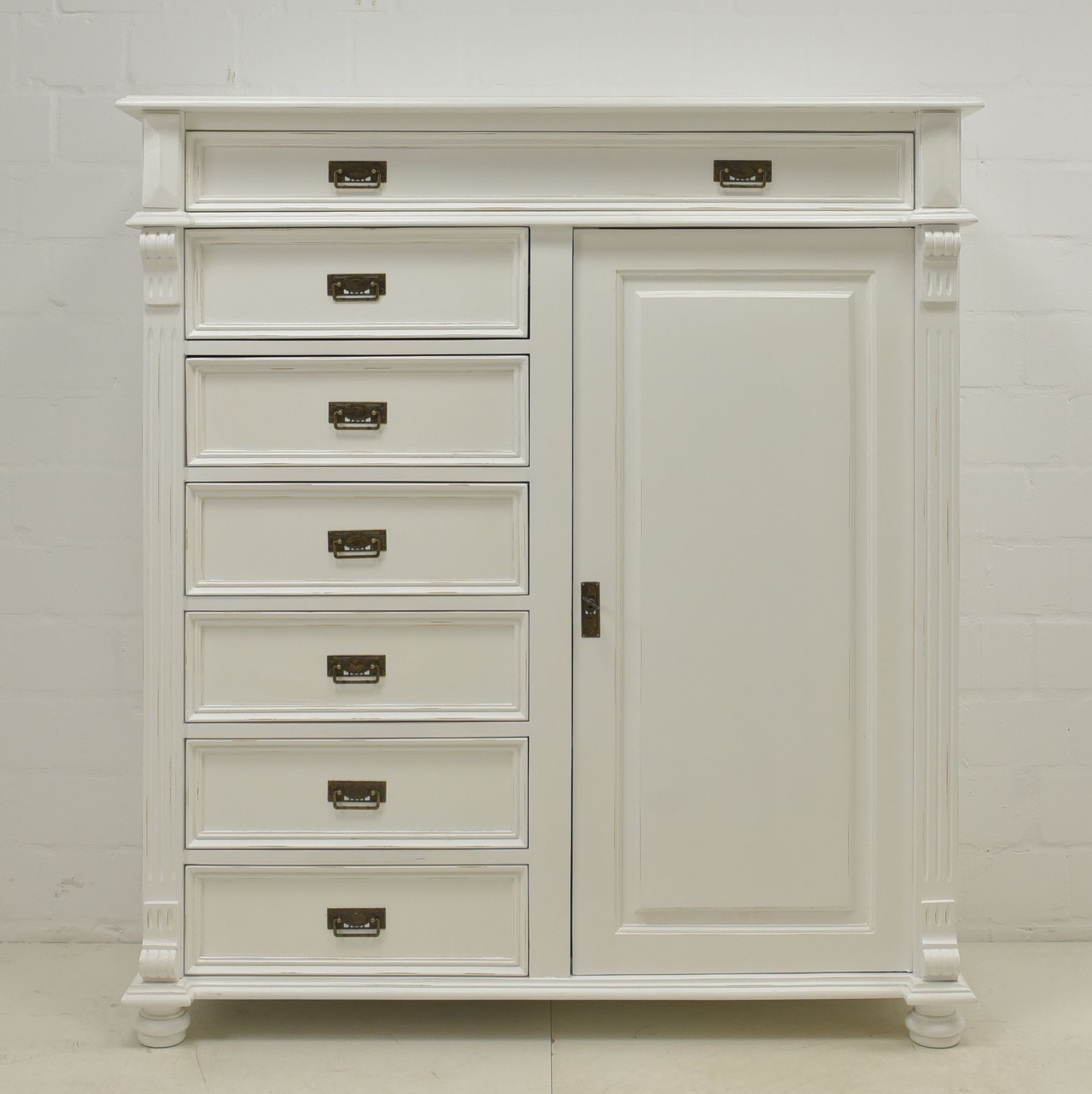 Antique! Restored White Lacquered Vertico, Gründerzeit Tall Chest Of Drawers, Cabinet photo furniture