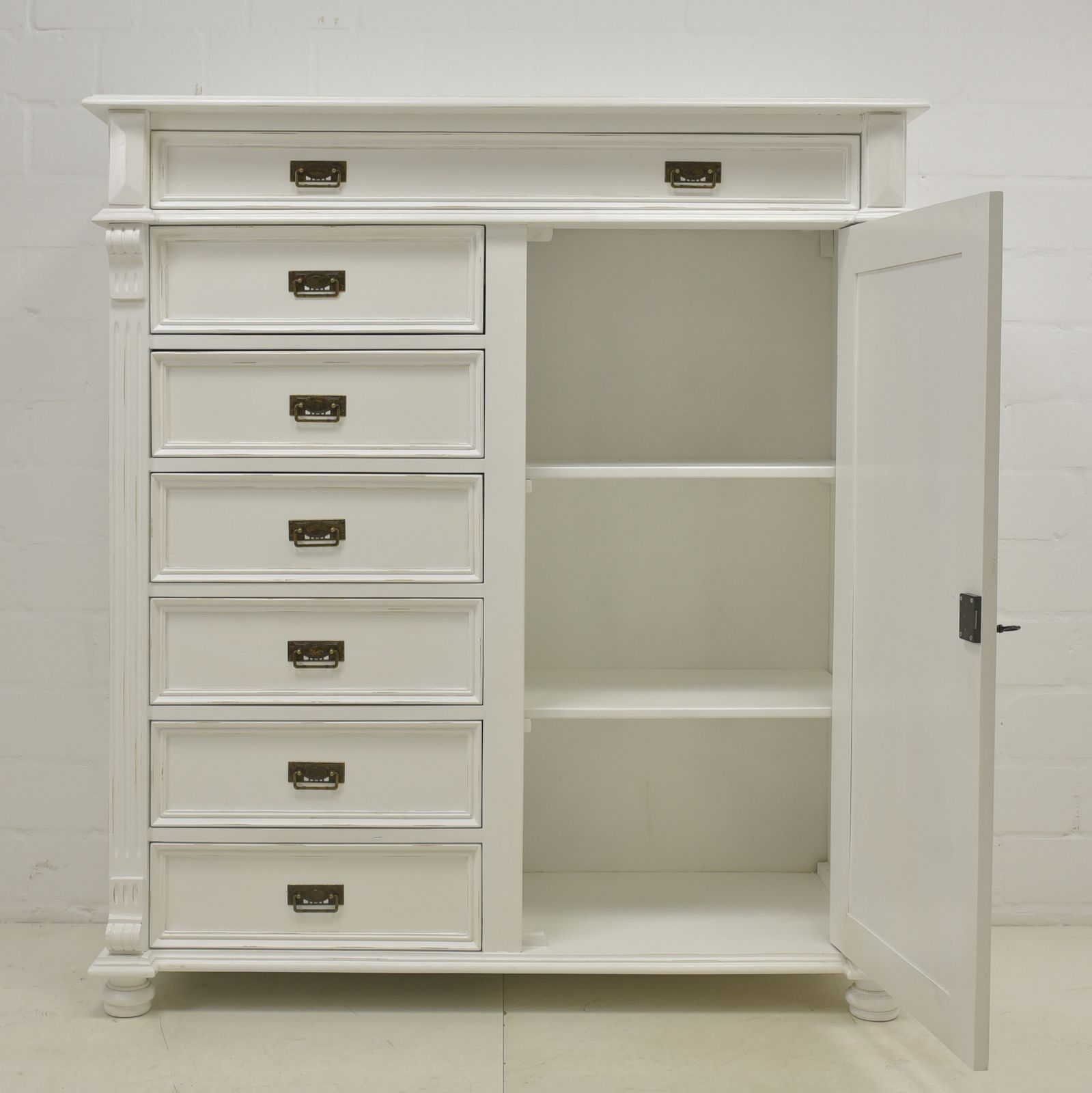 Antique! Restored White Lacquered Vertico, Gründerzeit Tall Chest Of Drawers, Cabinet photo for sale
