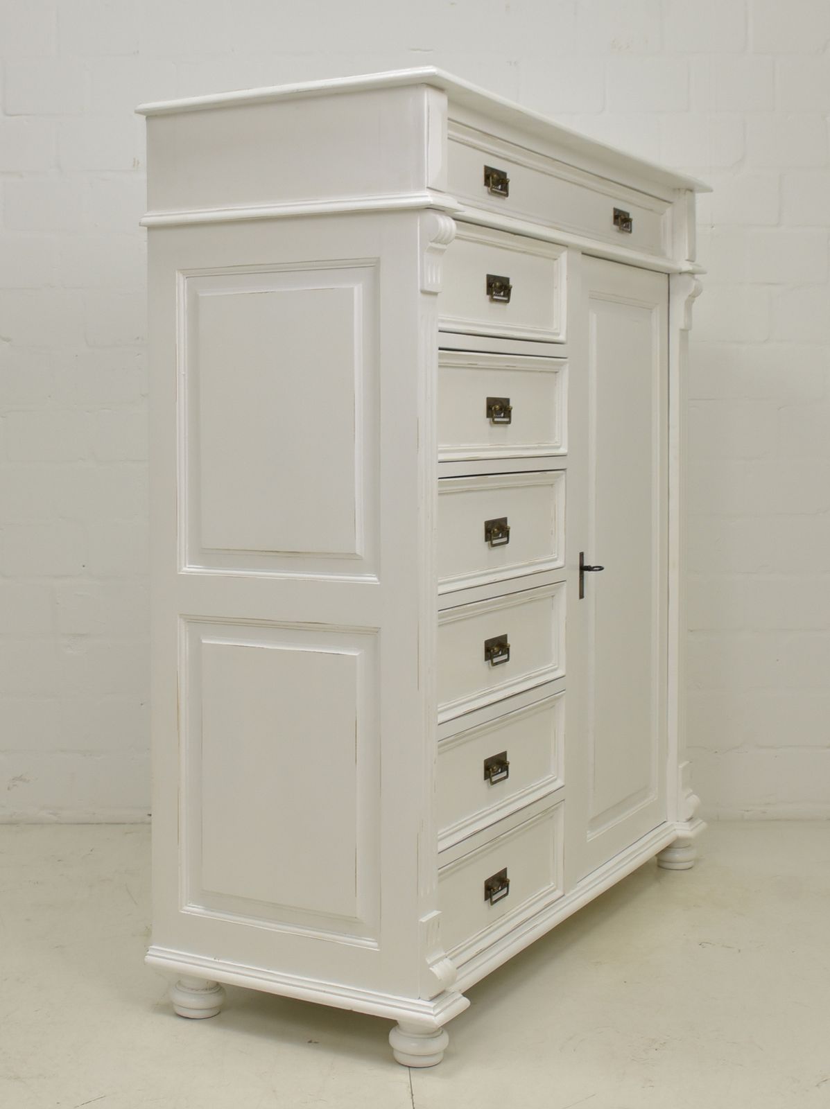 Furniture Antique! Restored White Lacquered Vertico, Gründerzeit Tall Chest Of Drawers, Cabinet photo