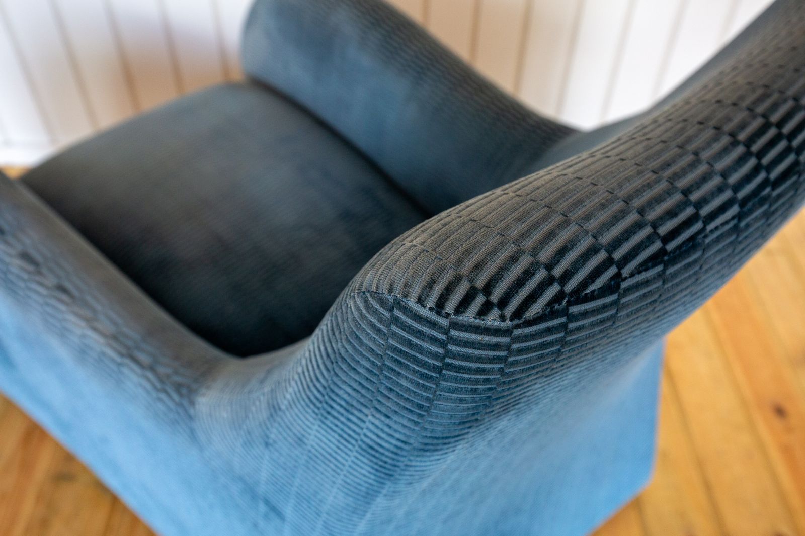 1950.0 Loge Lounge Chair & Ottoma.N By Gerard Van Den Berg For Montis 1980s La Maison Pierre Frey Fabric Blue Velvet Armchai.R Footstool Art Deco Style photo