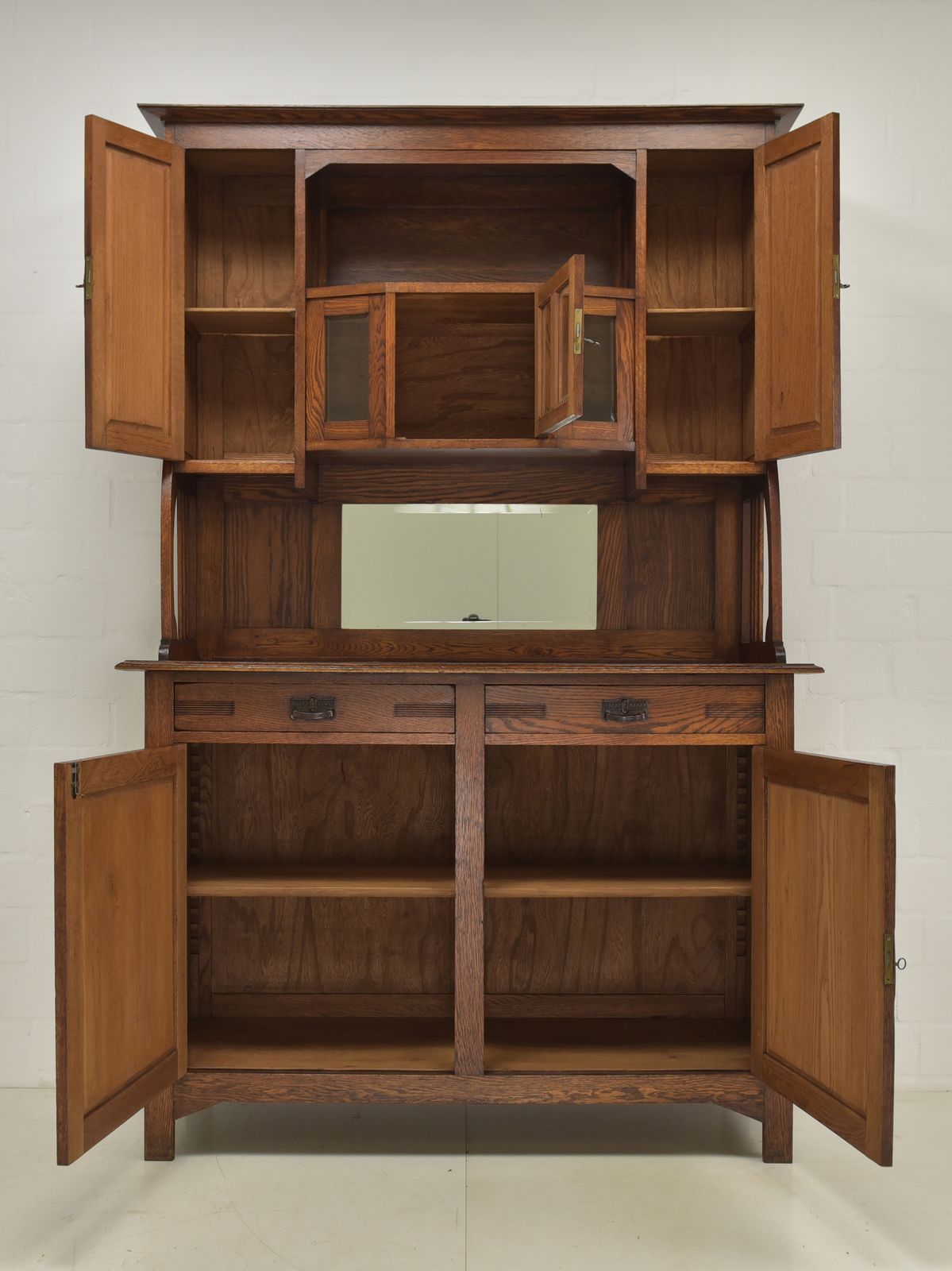 Antique! Restored Art Nouveau/Art Deco Buffet Cabinet, Circa 1920, Solid Oak photo for sale