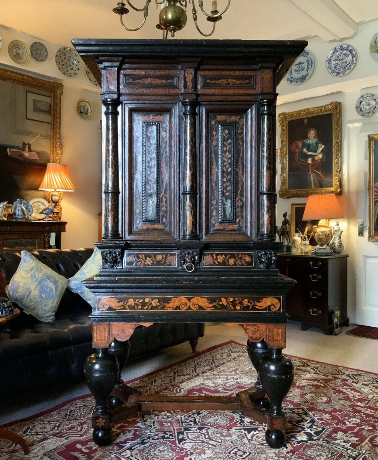 17th Century Dutch Baroque Marquetry Cabinet On Stand Floral And Pewter Inlay photo furniture