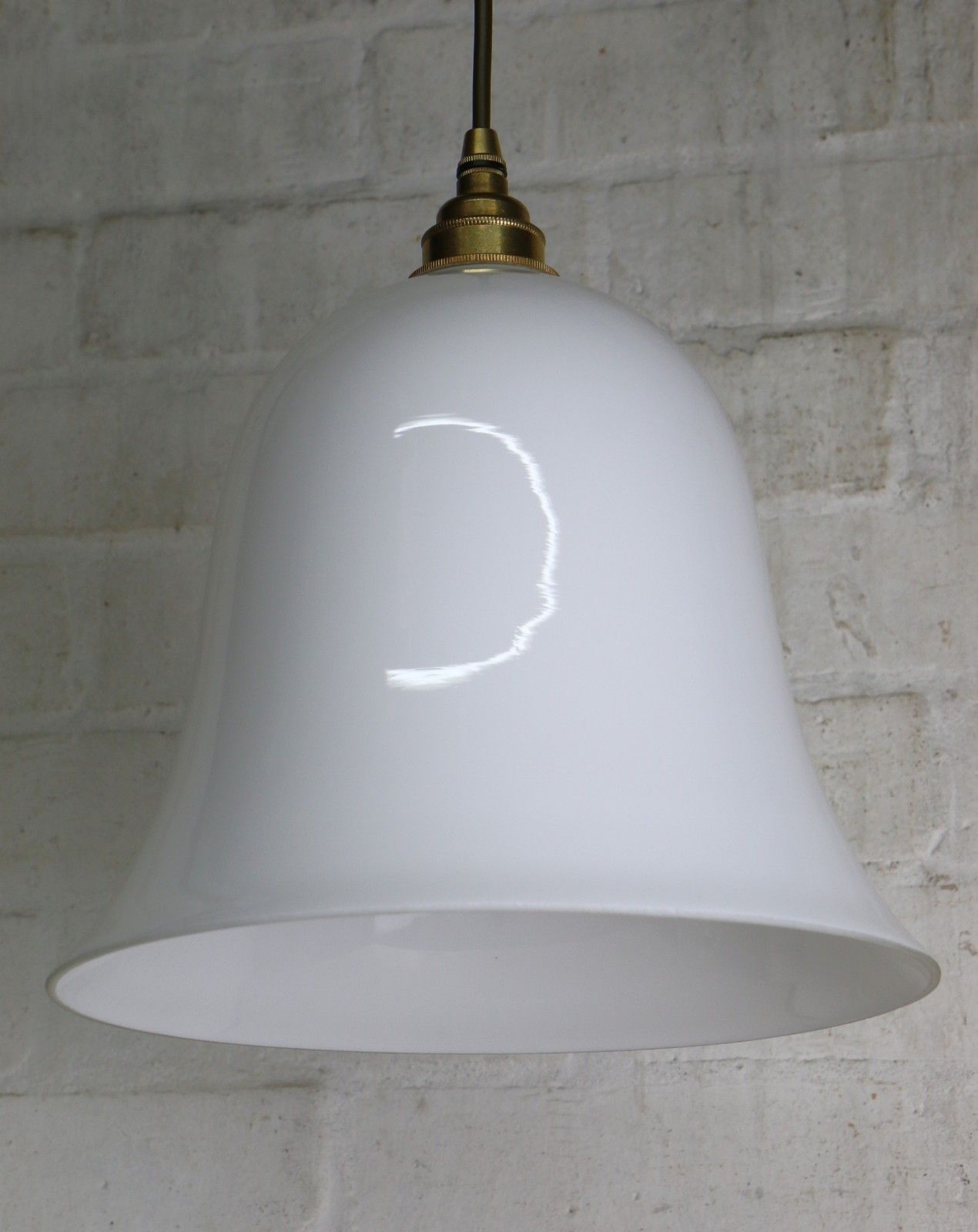 Ceiling Light A Vintage Large French Cased Milk Glass Bell Pendant Ready To Hang photo vinterior