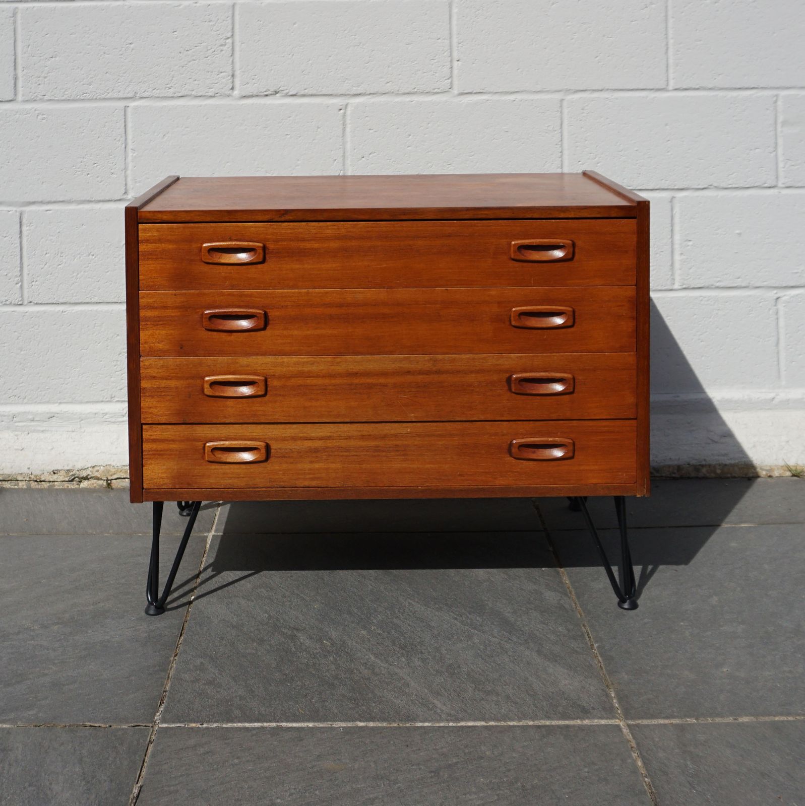 Refurbished Chest Of 4 Drawers On Hairpin Legs Mid Century Modern Wooden Office Storage