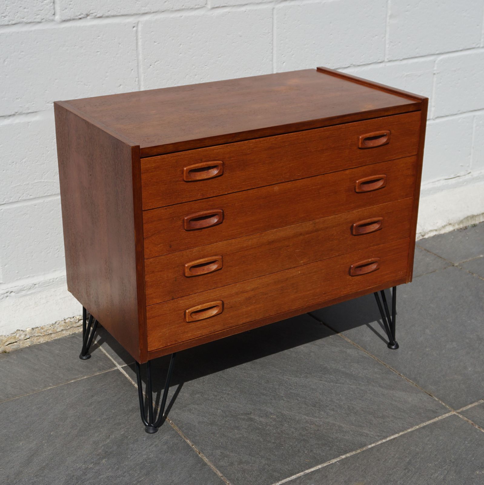 Refurbished Chest Of 4 Drawers On Hairpin Legs Mid Century Modern Wooden Office Storage photo furniture