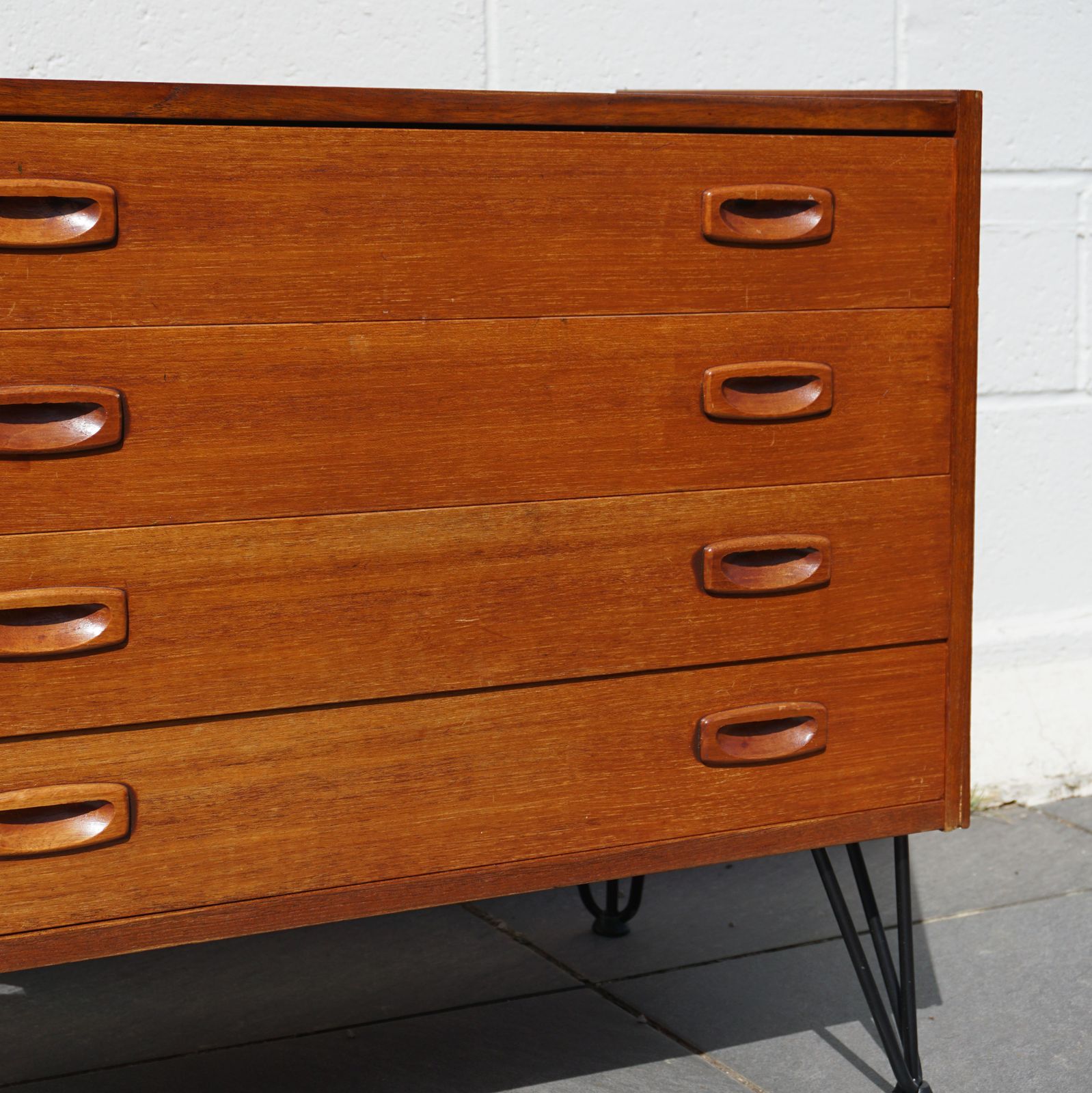Refurbished Chest Of 4 Drawers On Hairpin Legs Mid Century Modern Wooden Office Storage photo for sale