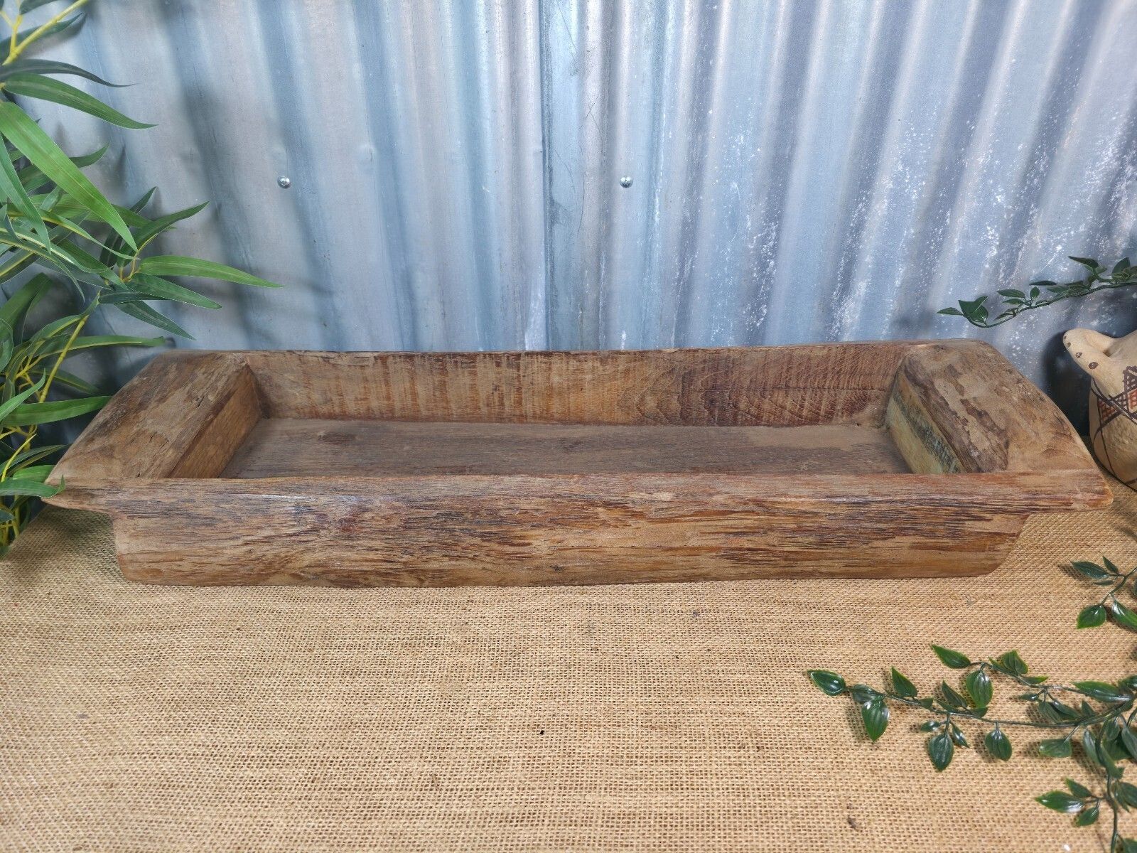 Vintage Rustic Wabi Sabi Hand Made Hardwood Wooden Trough