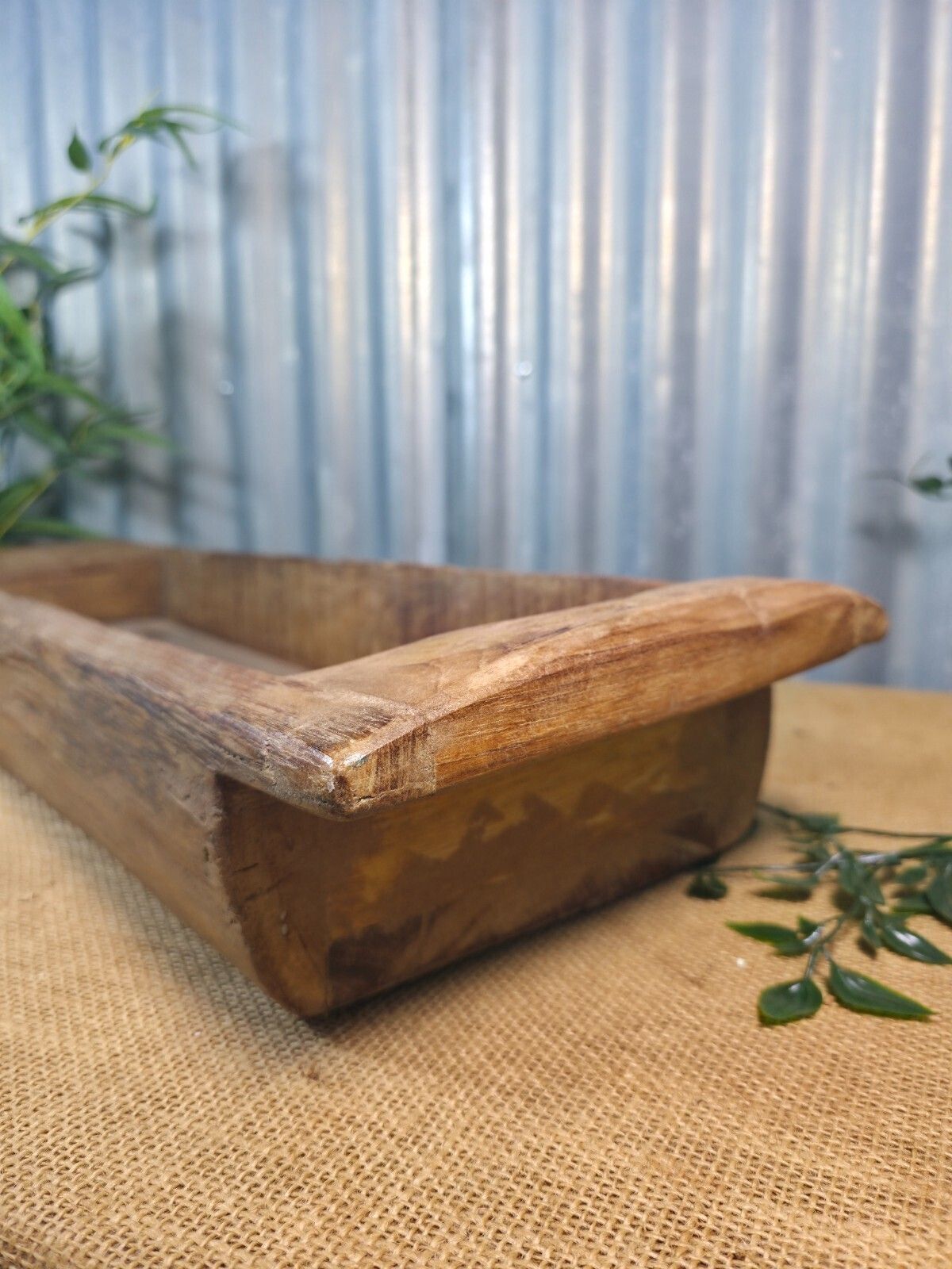 Vintage Rustic Wabi Sabi Hand Made Hardwood Wooden Trough photo 75.0