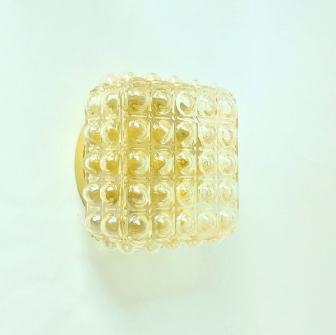 1 Of 3 Mid Century Modern Amber Bubble Glass & Brass Wall Lights By Helena Tynell For Limburg, 1970s photo for sale