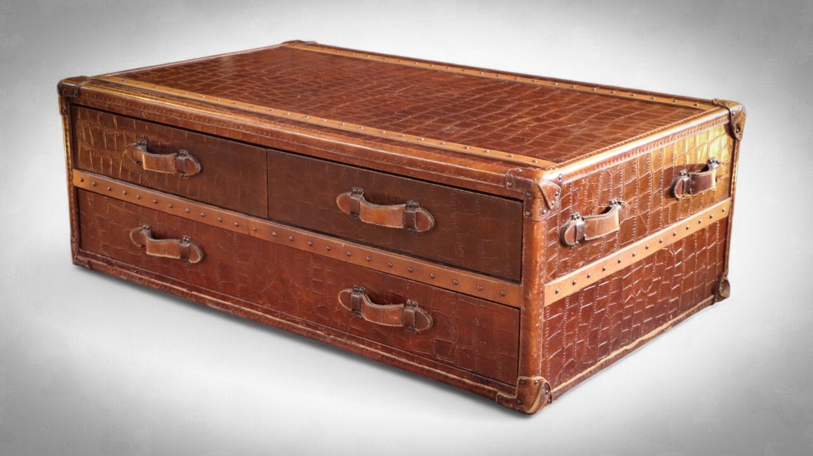 Stunning Timothy Oulton Stoneyhurst Large Leather Coffee Table Antique Whisky 🚚 photo for sale